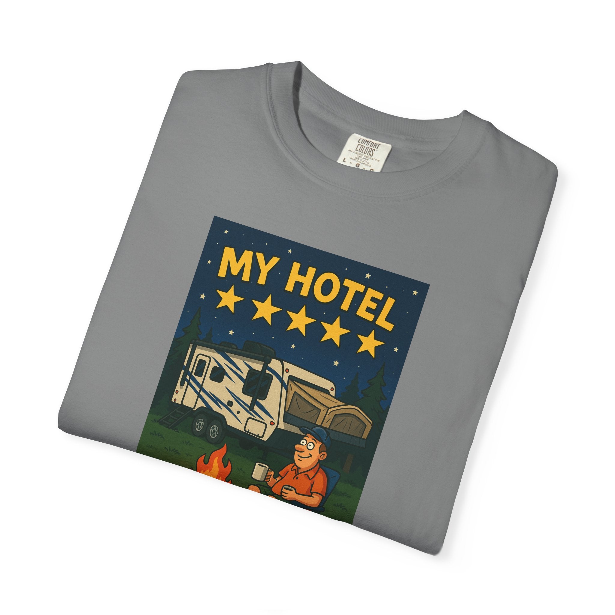 My Hotel Five Stars Unisex Garment-Dyed T-Shirt - Perfect for Campers and Travelers
