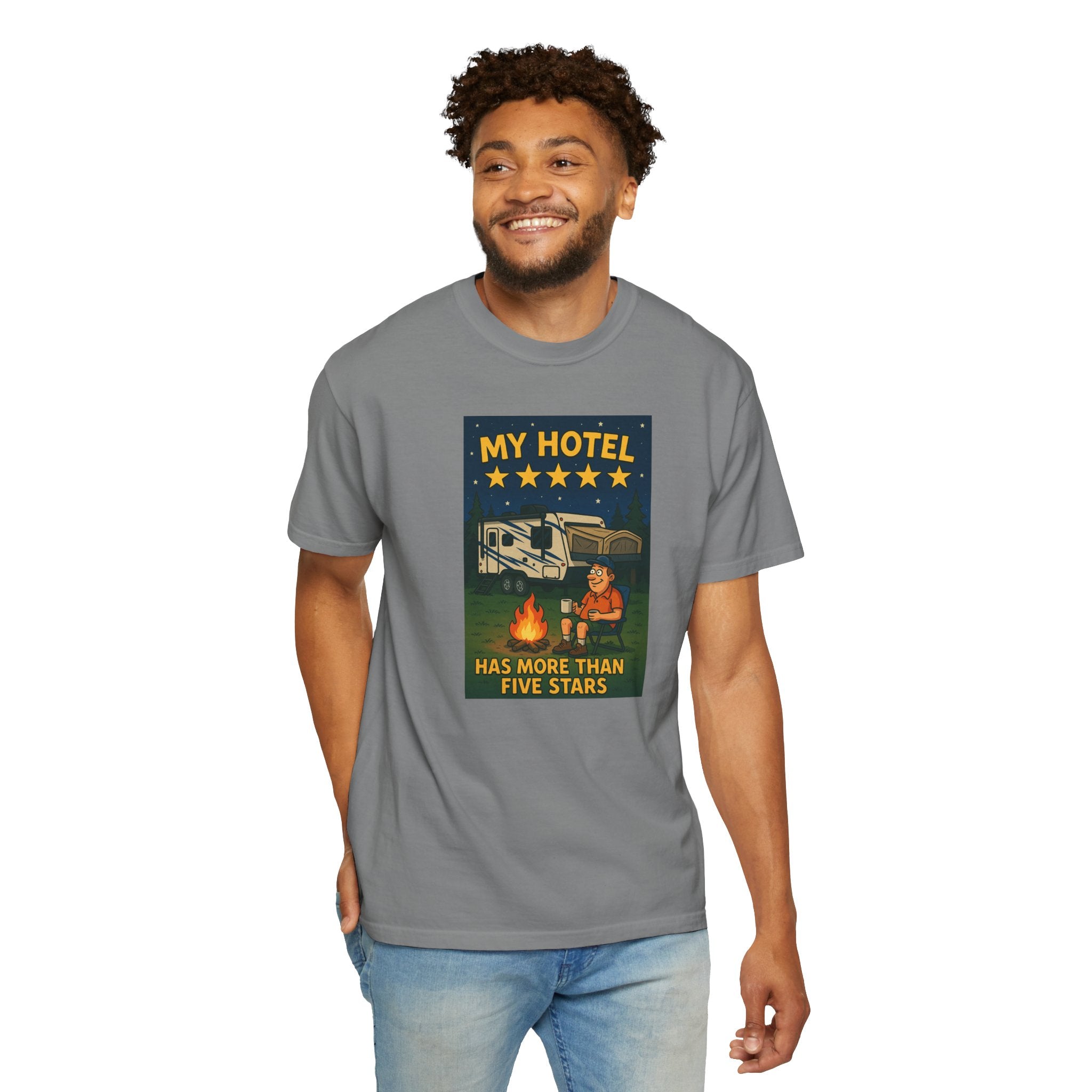 My Hotel Five Stars Unisex Garment-Dyed T-Shirt - Perfect for Campers and Travelers