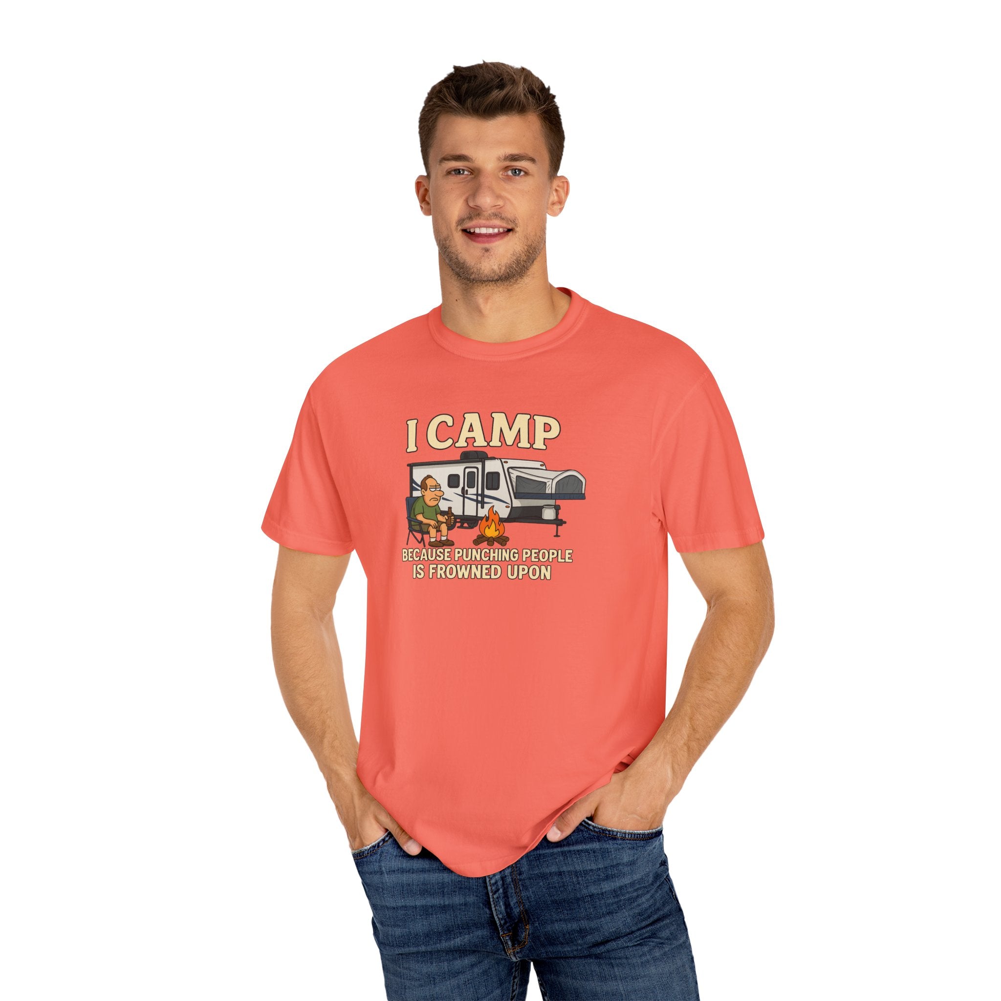 Funny Unisex Camp T-Shirt - I Camp Because Punching People is Frowned Upon