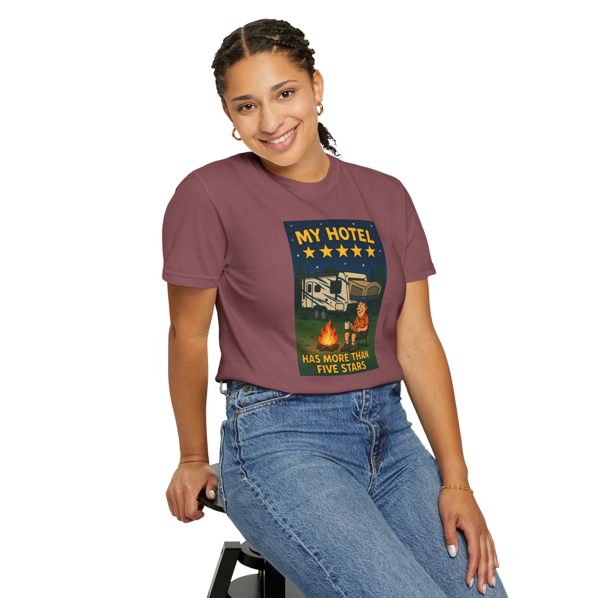 My Hotel Five Stars Unisex Garment-Dyed T-Shirt - Perfect for Campers and Travelers