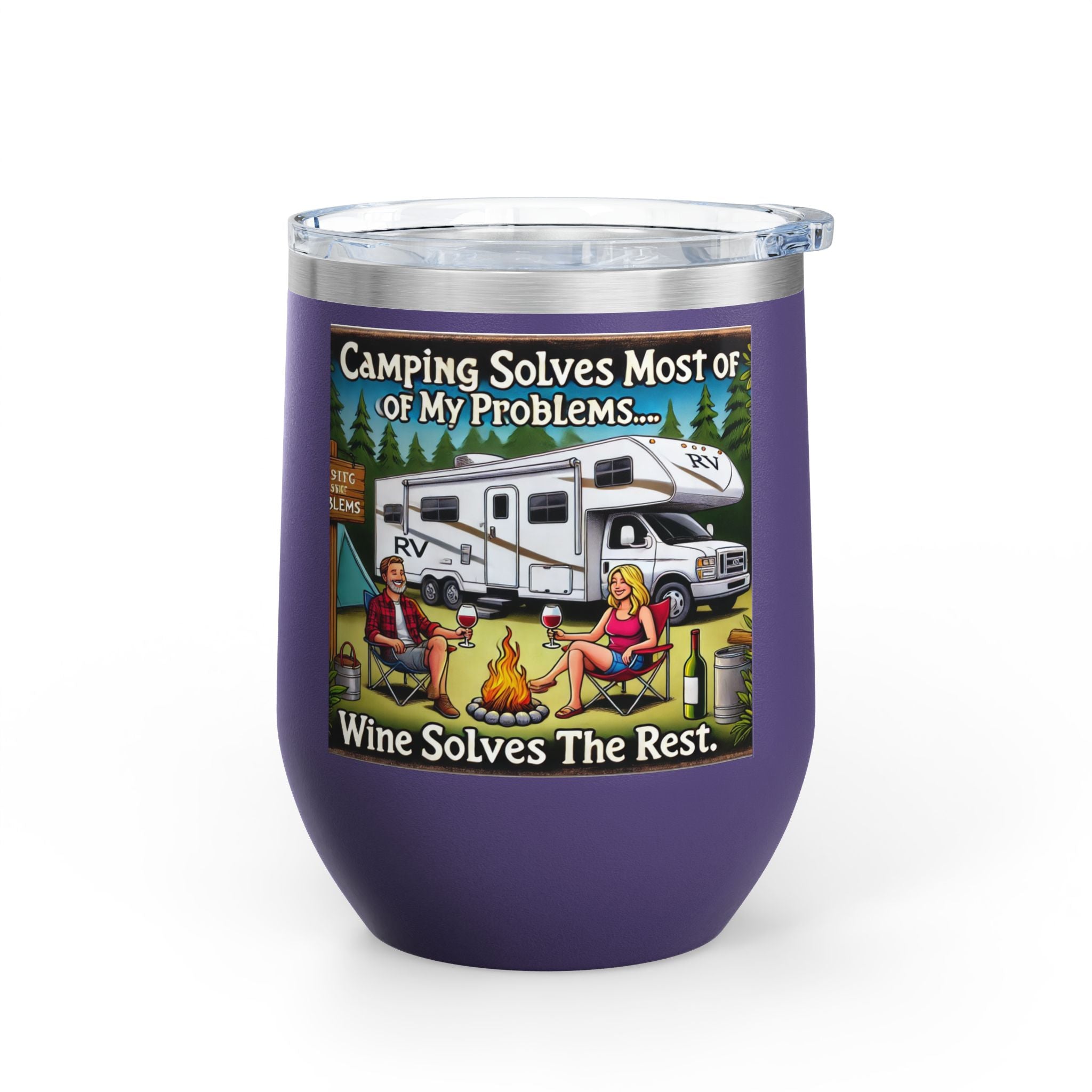 ✅ Wine Tumbler - Camping Solves Most of My Problems, Wine Solves the Rest