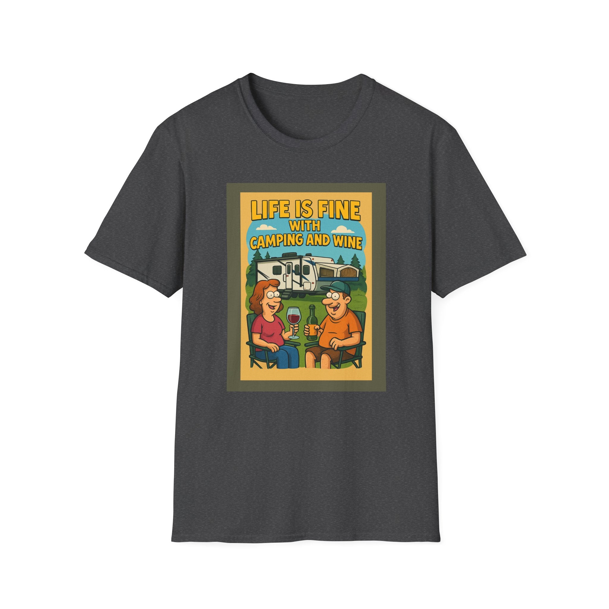 Life is Fine Camping & Wine Unisex Softstyle T-Shirt