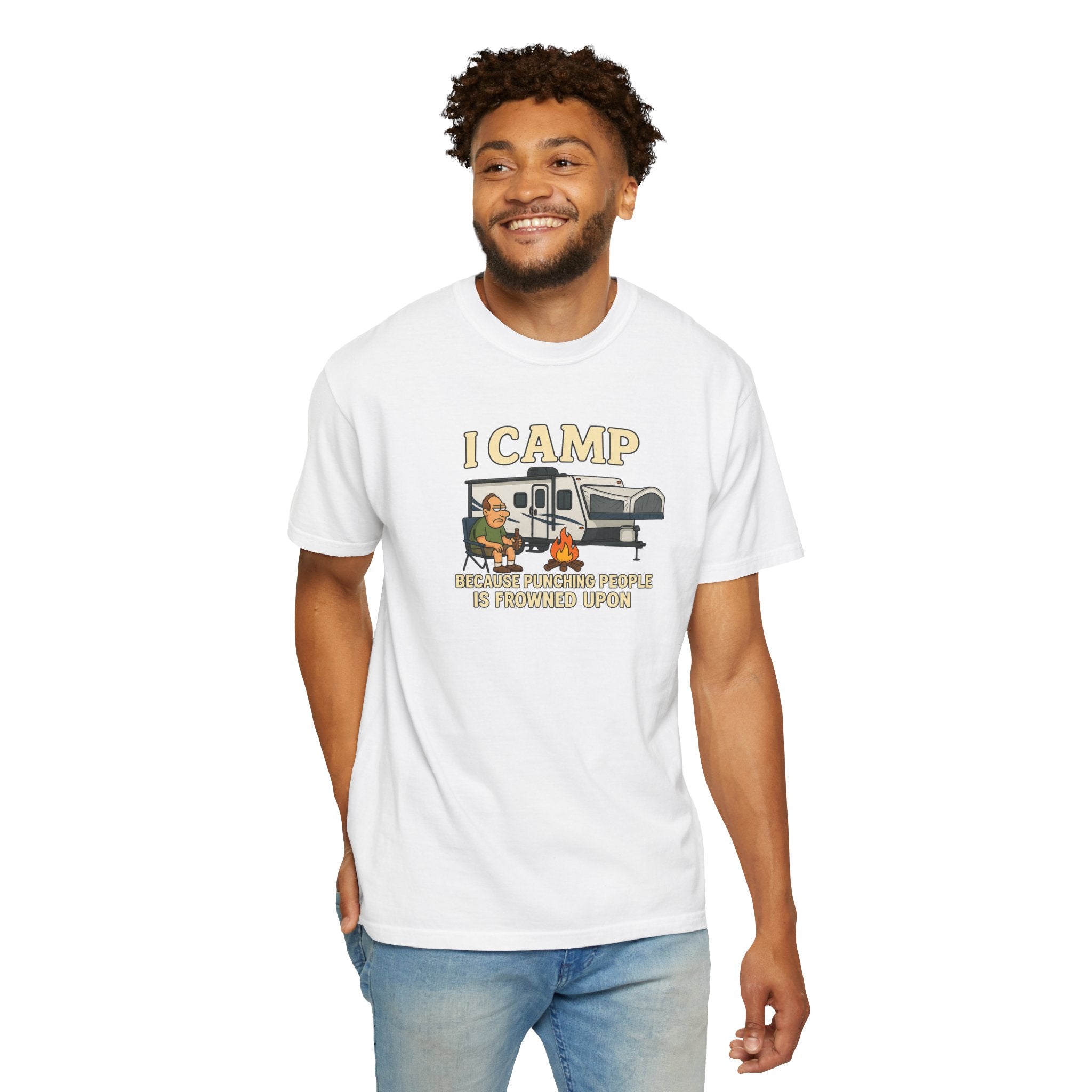 Funny Unisex Camp T-Shirt - I Camp Because Punching People is Frowned Upon