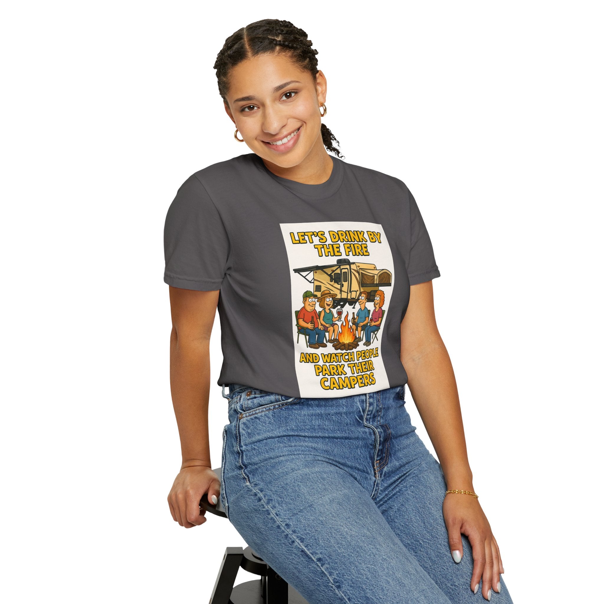 Campfire Vibes Unisex T-Shirt - "Let's Drink By The Fire and Watch People Park Their Campers"