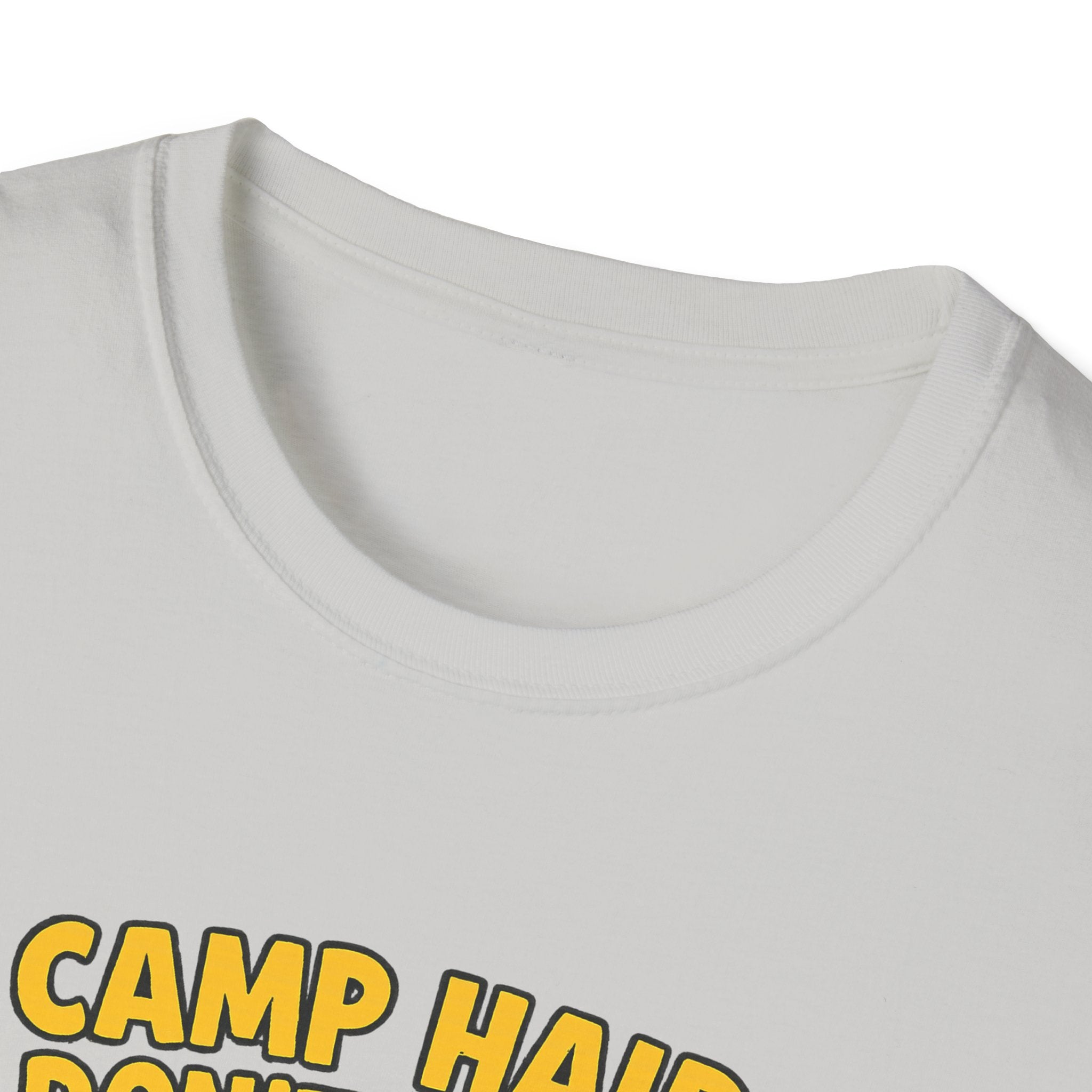 Camp Hair Don't Care Unisex Softstyle T-Shirt - Fun Summer Vibes for Campers