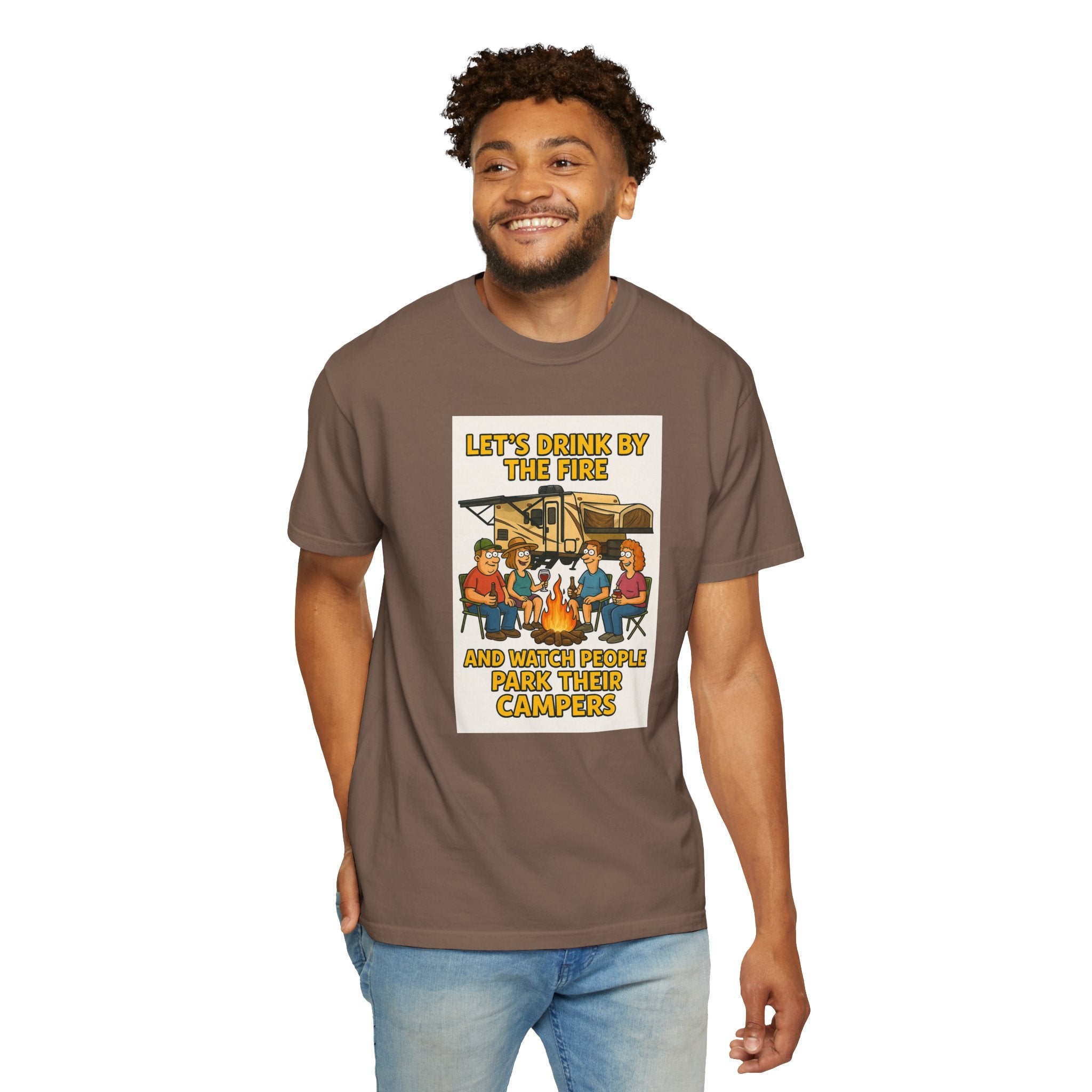 Campfire Vibes Unisex T-Shirt - "Let's Drink By The Fire and Watch People Park Their Campers"