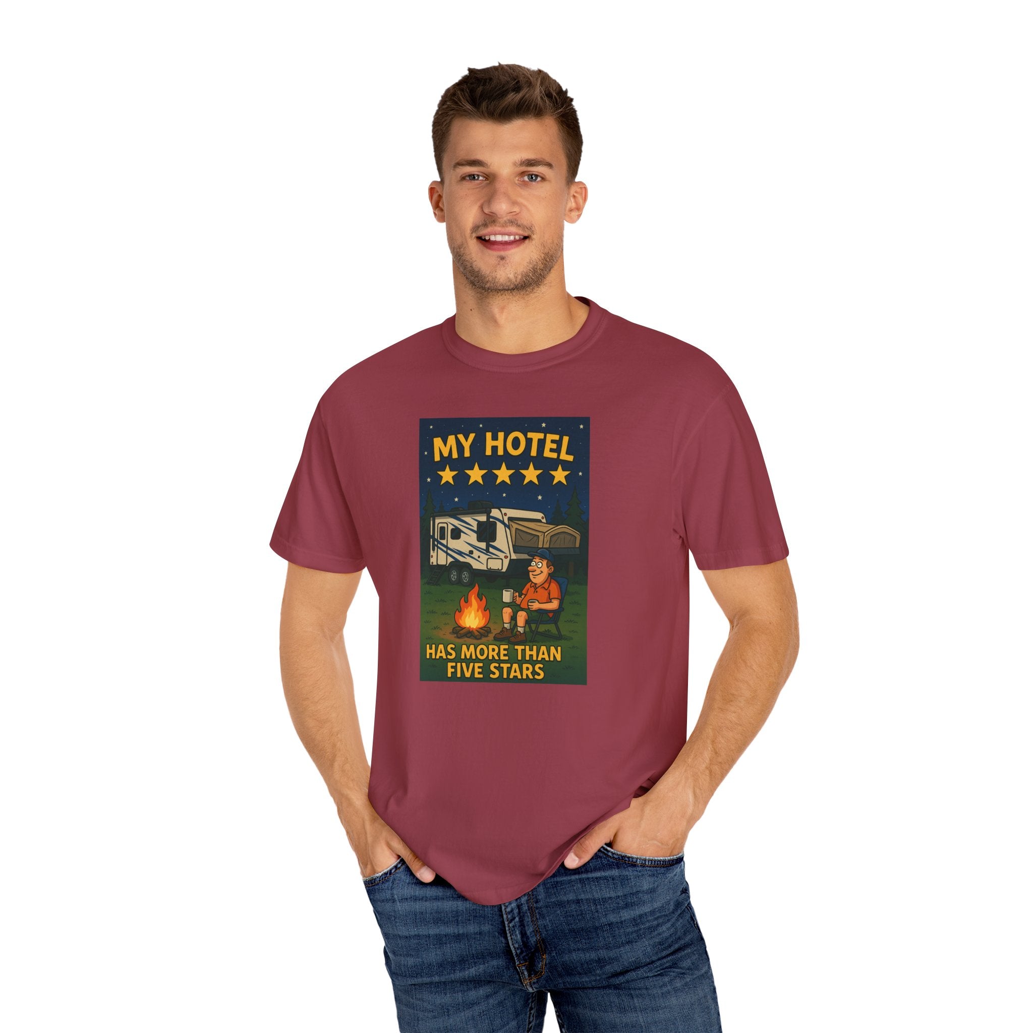 My Hotel Five Stars Unisex Garment-Dyed T-Shirt - Perfect for Campers and Travelers