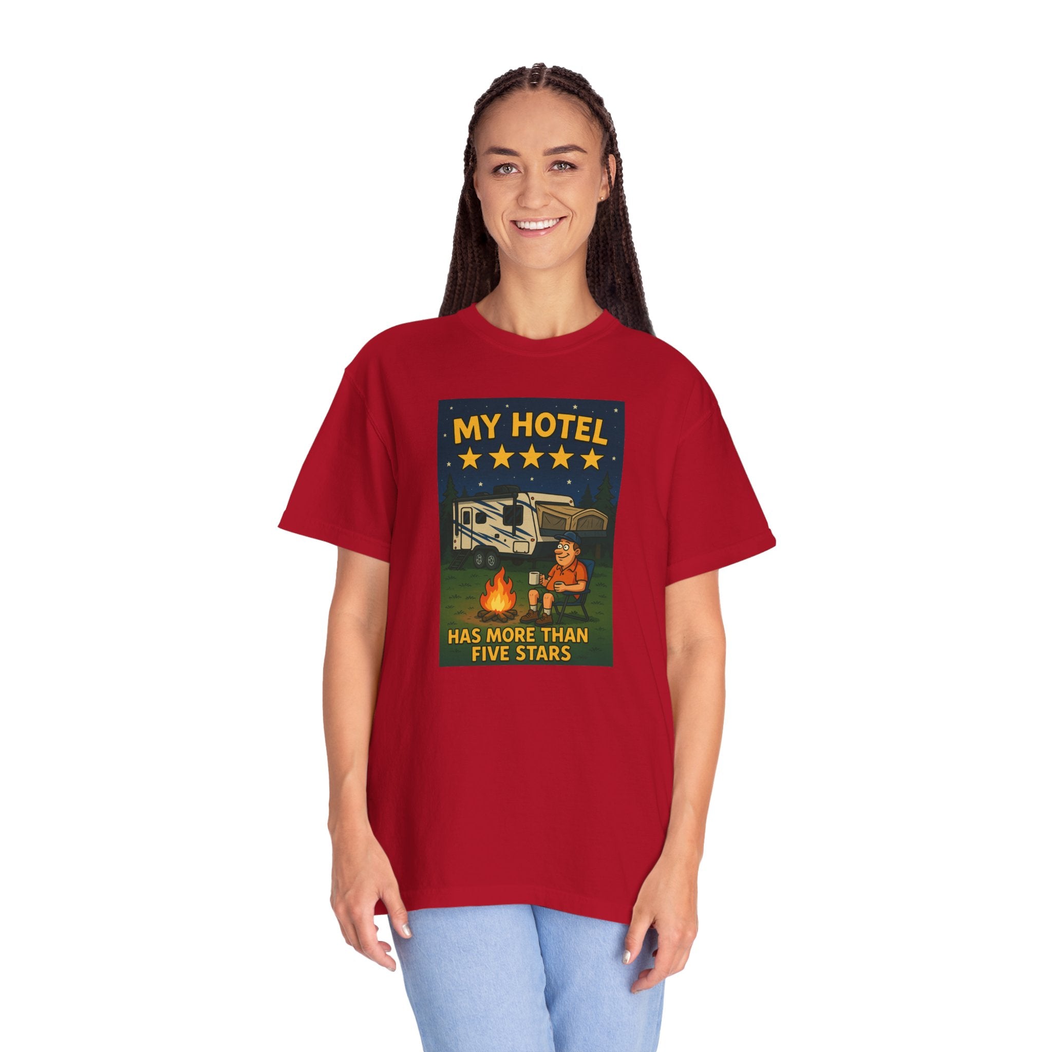 My Hotel Five Stars Unisex Garment-Dyed T-Shirt - Perfect for Campers and Travelers