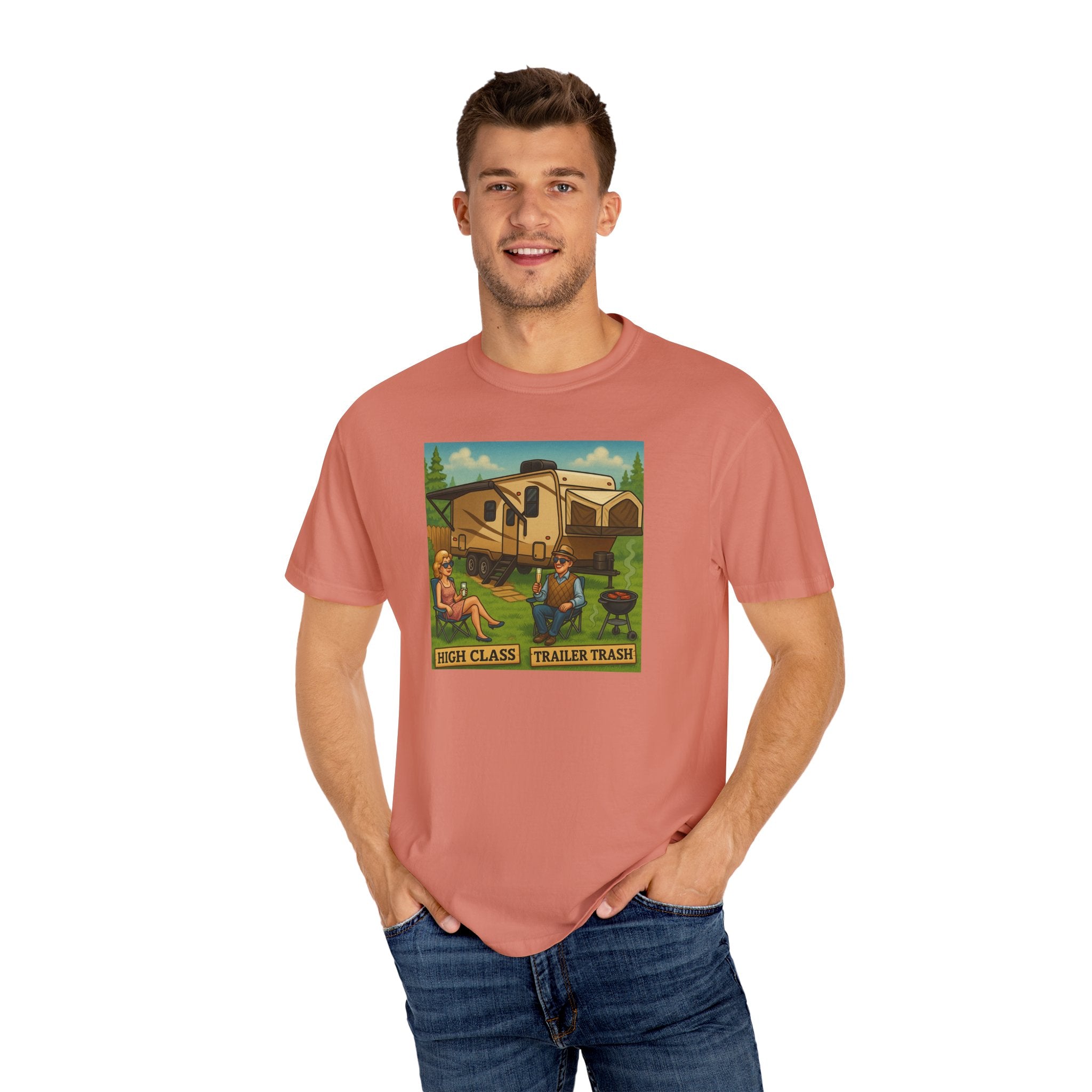High Class Trailer Trash Unisex Garment-Dyed T-shirt - Vintage Camping Vibe
