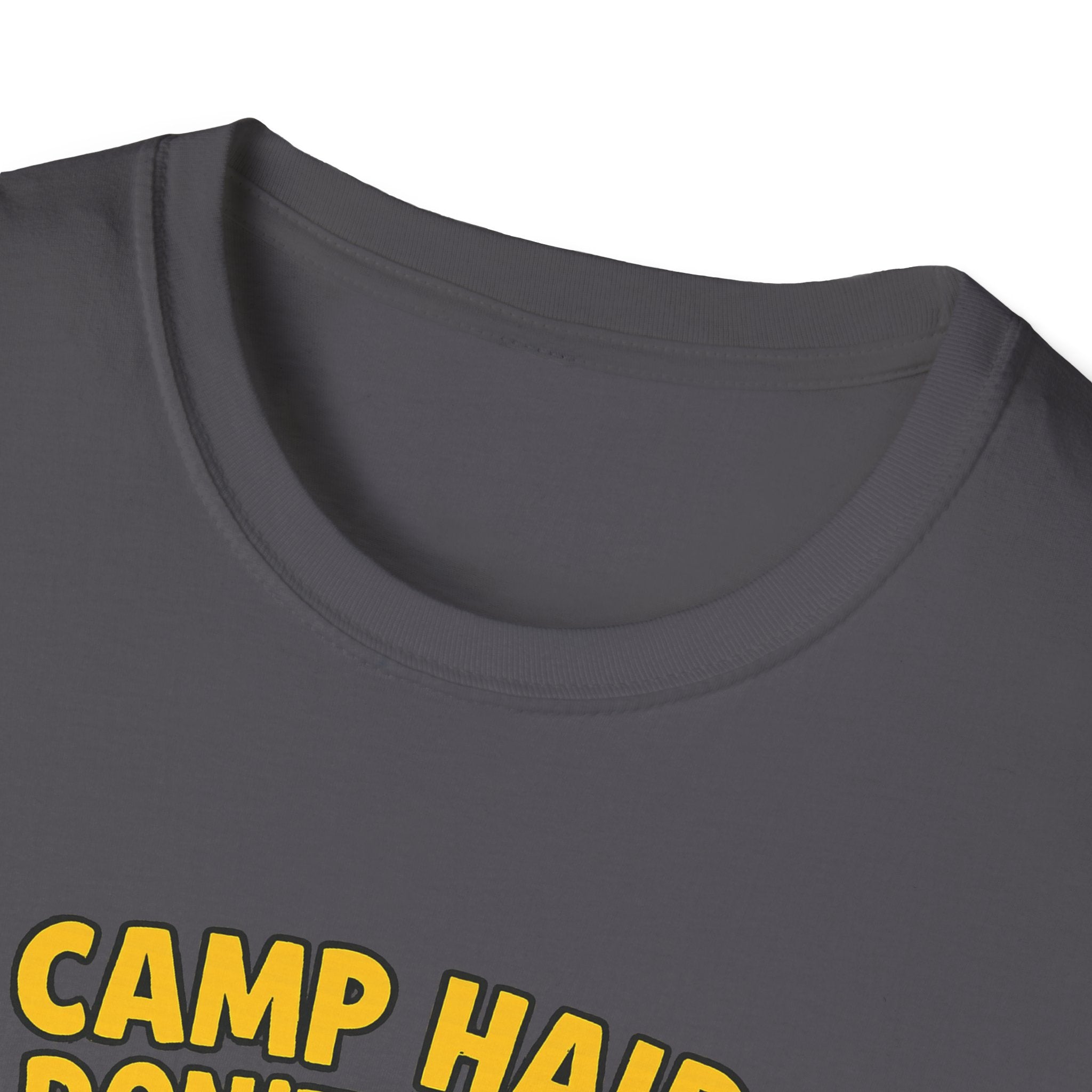Camp Hair Don't Care Unisex Softstyle T-Shirt - Fun Summer Vibes for Campers