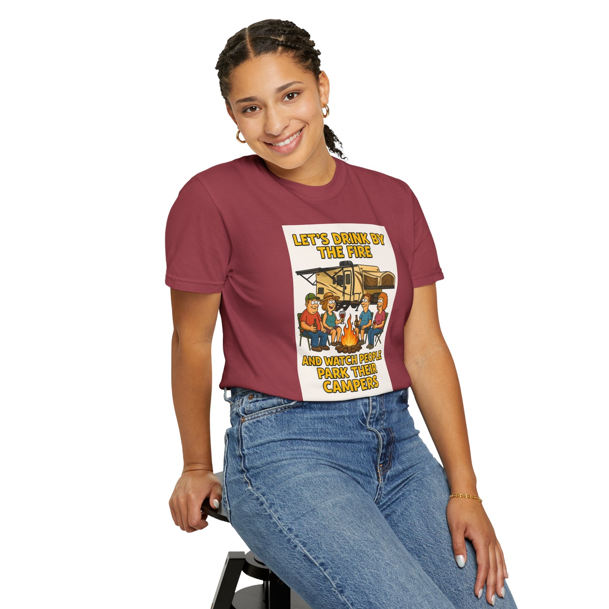 Campfire Vibes Unisex T-Shirt - "Let's Drink By The Fire and Watch People Park Their Campers"