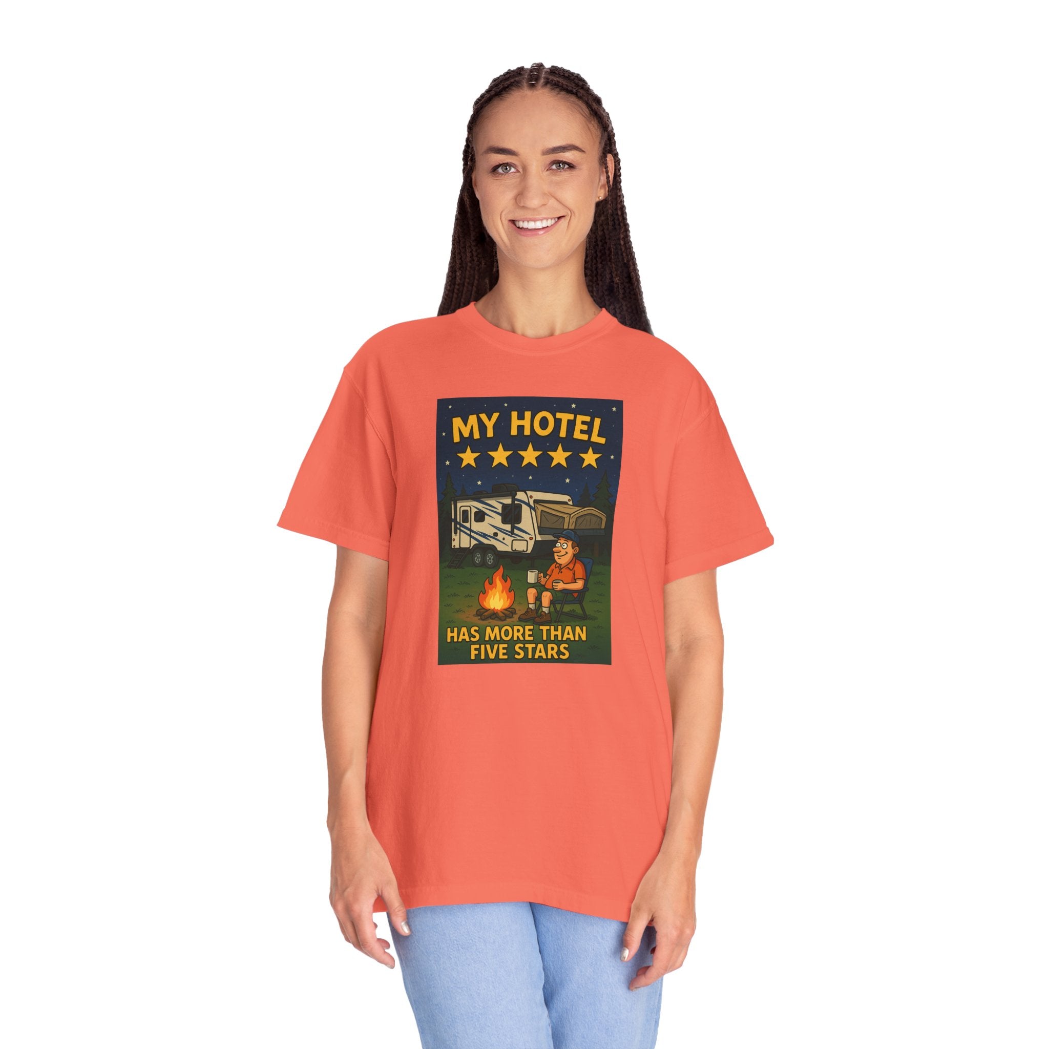 My Hotel Five Stars Unisex Garment-Dyed T-Shirt - Perfect for Campers and Travelers