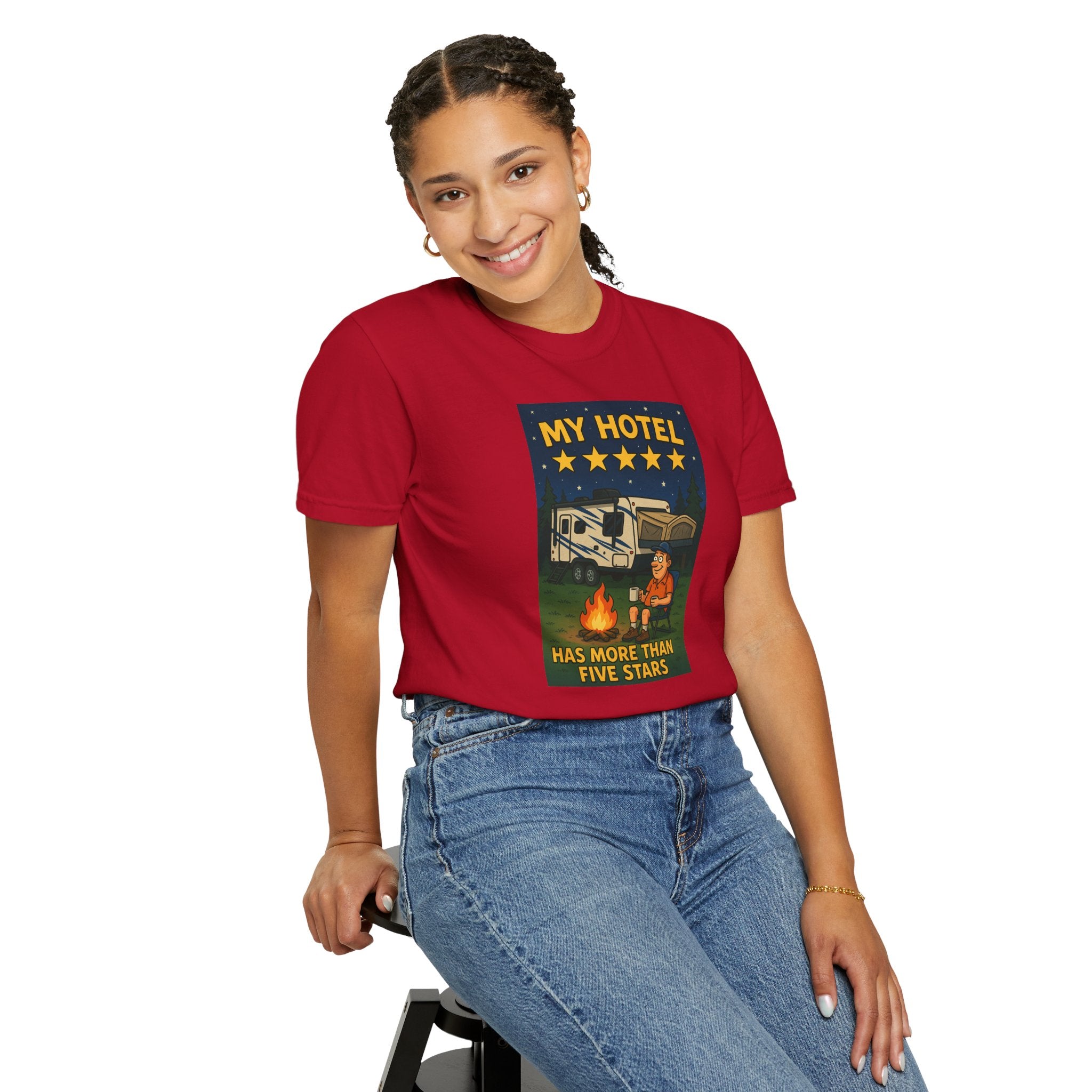 My Hotel Five Stars Unisex Garment-Dyed T-Shirt - Perfect for Campers and Travelers