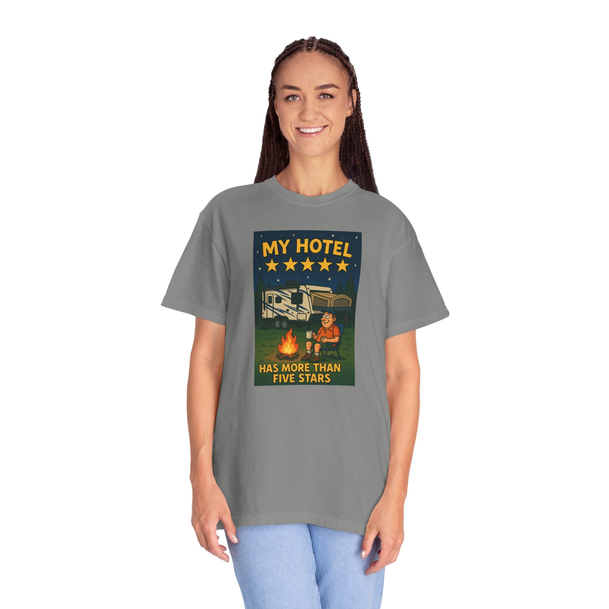 My Hotel Five Stars Unisex Garment-Dyed T-Shirt - Perfect for Campers and Travelers