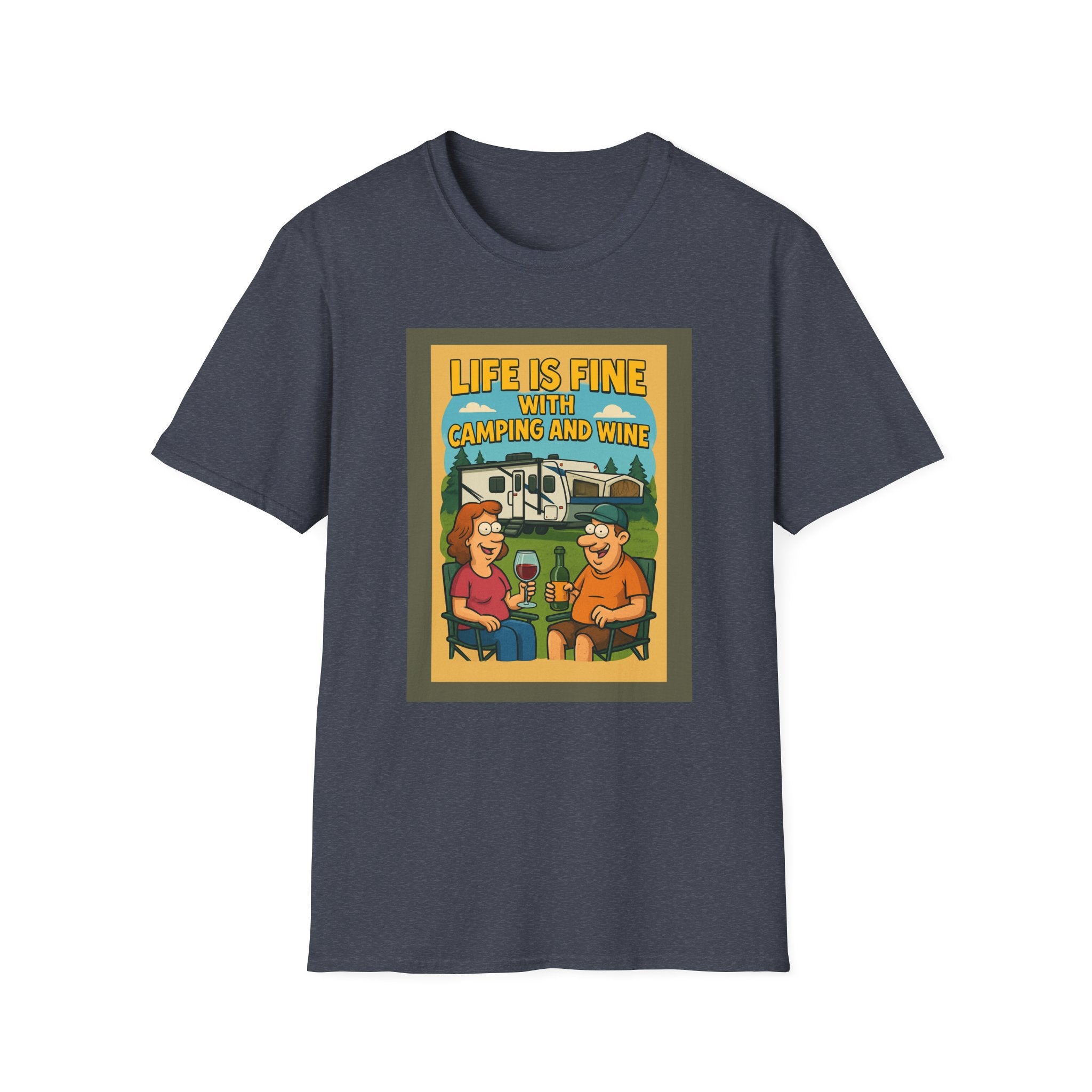 Life is Fine Camping & Wine Unisex Softstyle T-Shirt