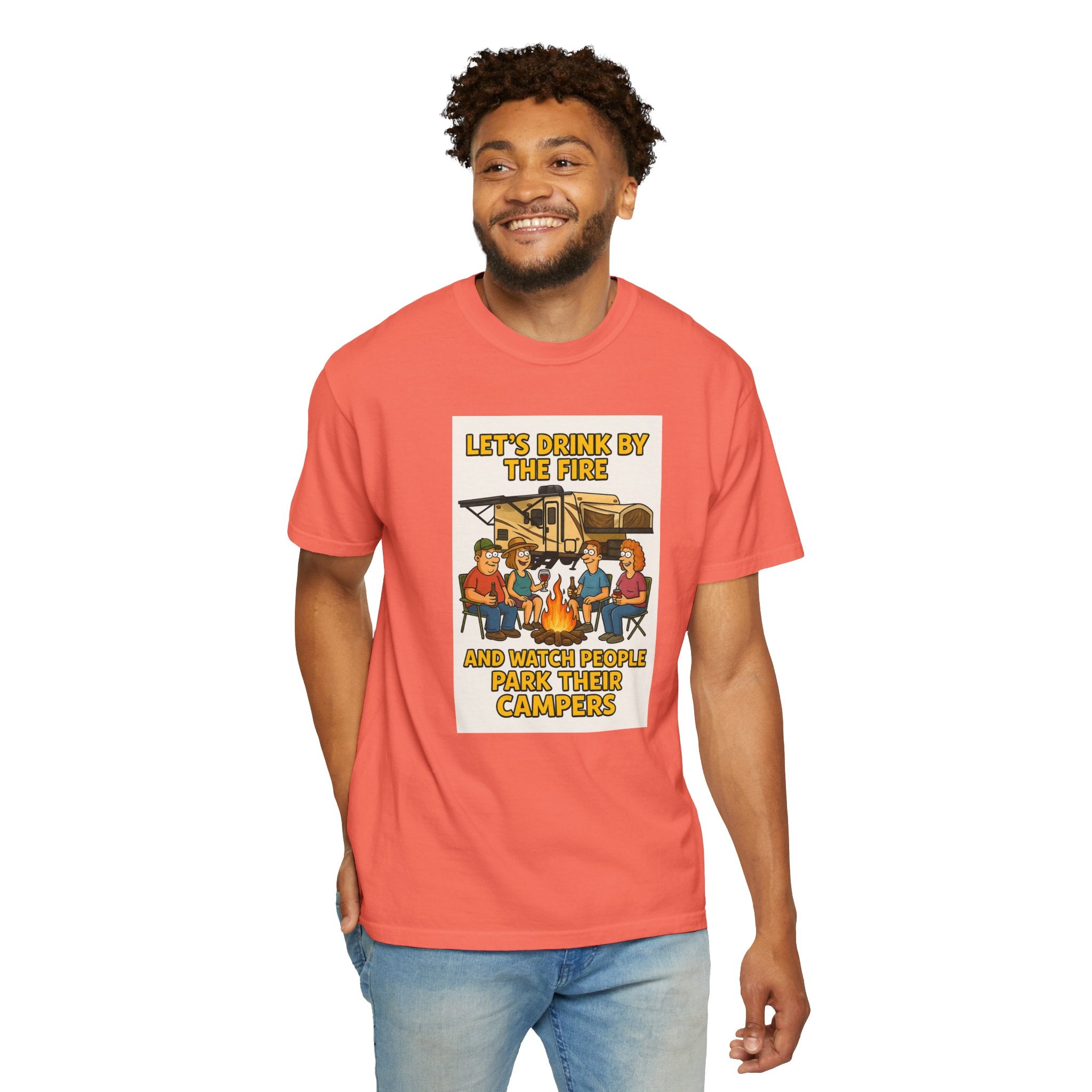 Campfire Vibes Unisex T-Shirt - "Let's Drink By The Fire and Watch People Park Their Campers"