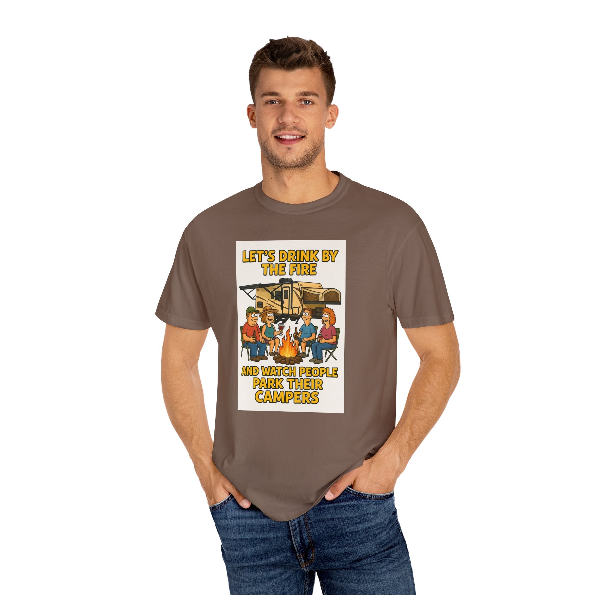 Campfire Vibes Unisex T-Shirt - "Let's Drink By The Fire and Watch People Park Their Campers"