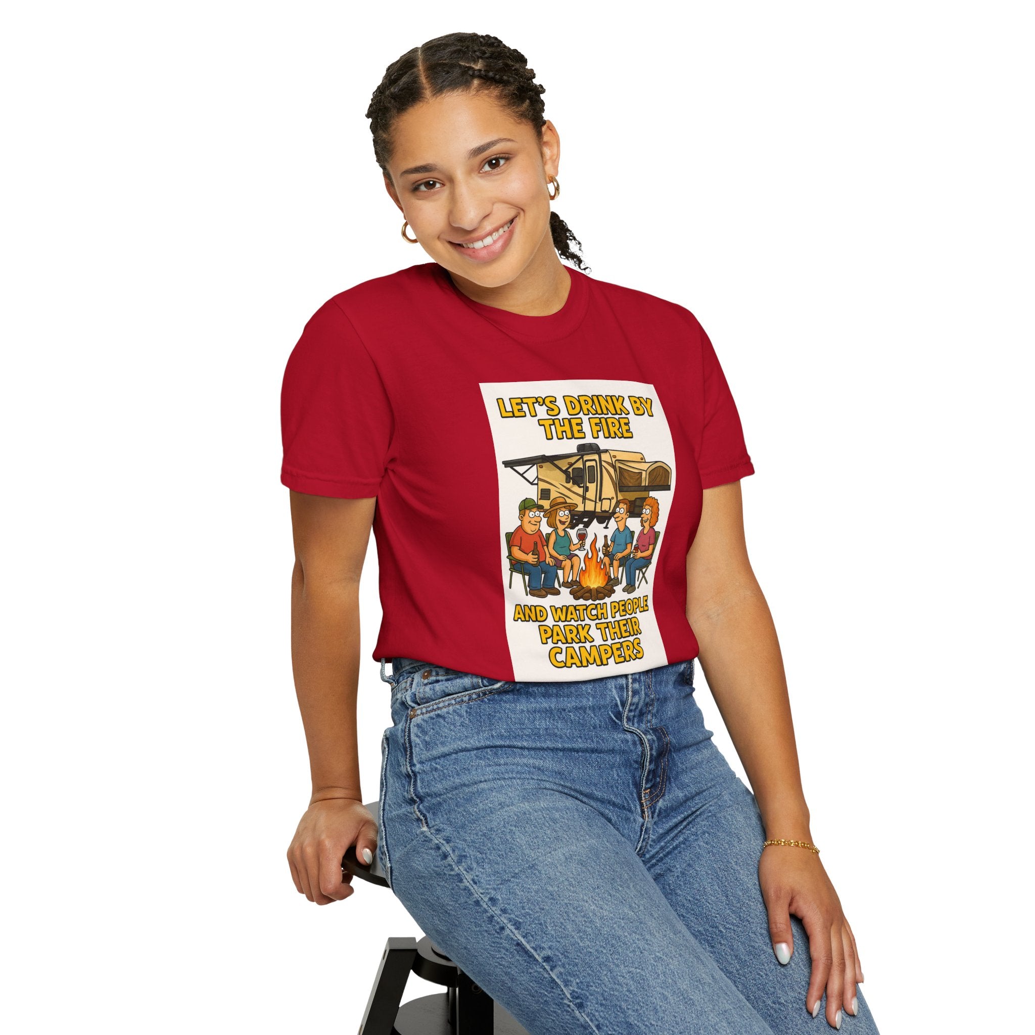 Campfire Vibes Unisex T-Shirt - "Let's Drink By The Fire and Watch People Park Their Campers"