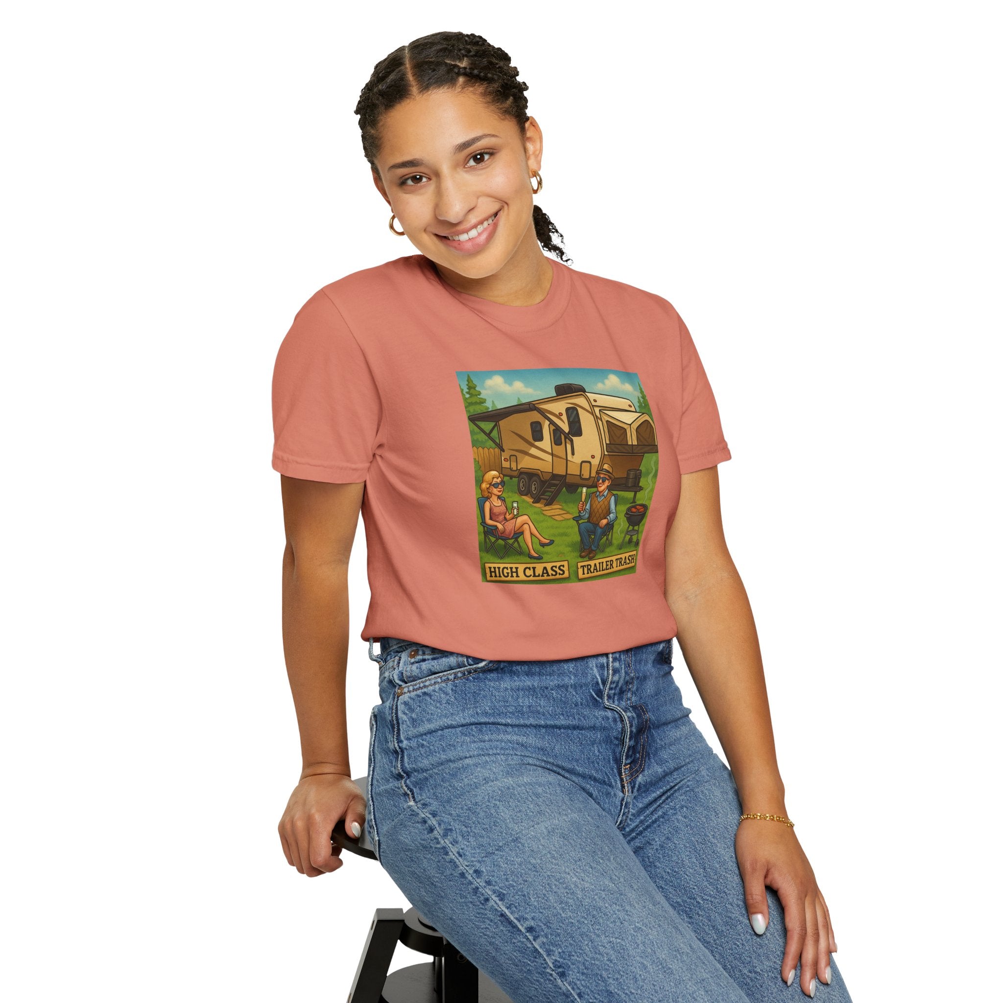 High Class Trailer Trash Unisex Garment-Dyed T-shirt - Vintage Camping Vibe