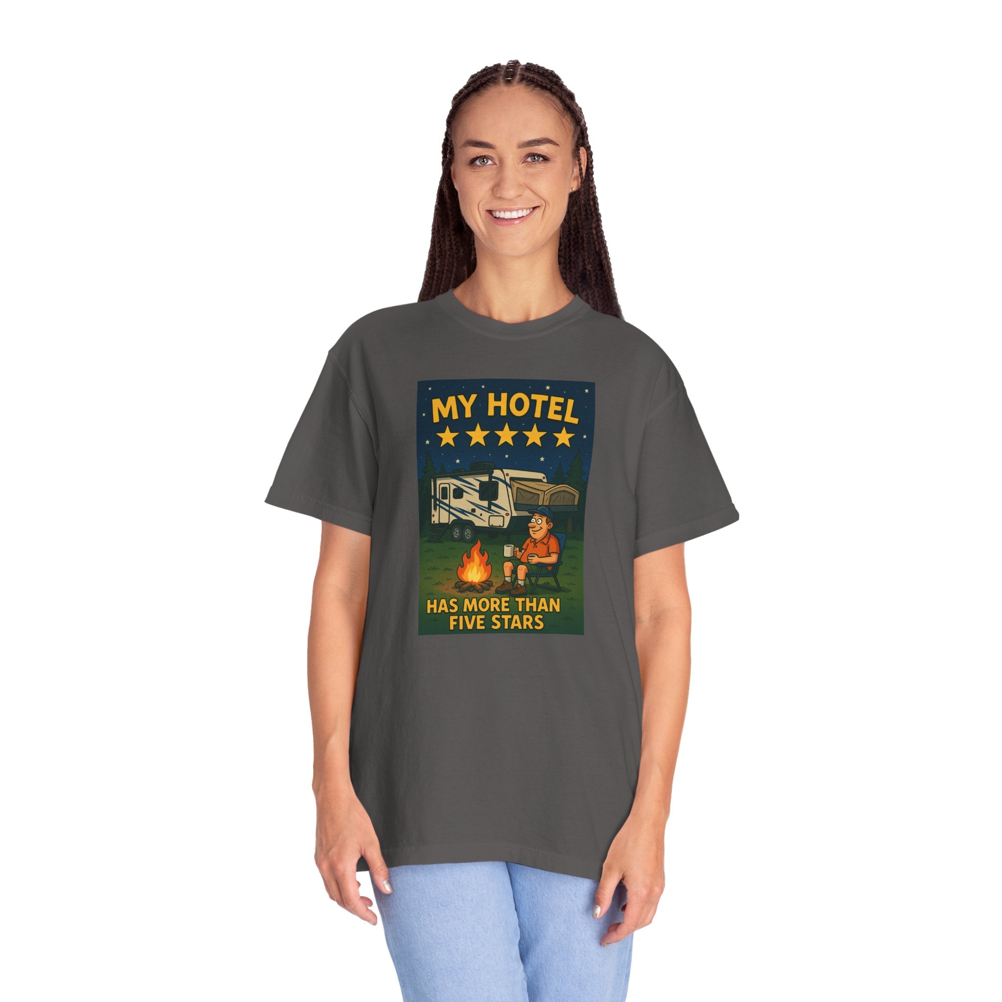 My Hotel Five Stars Unisex Garment-Dyed T-Shirt - Perfect for Campers and Travelers