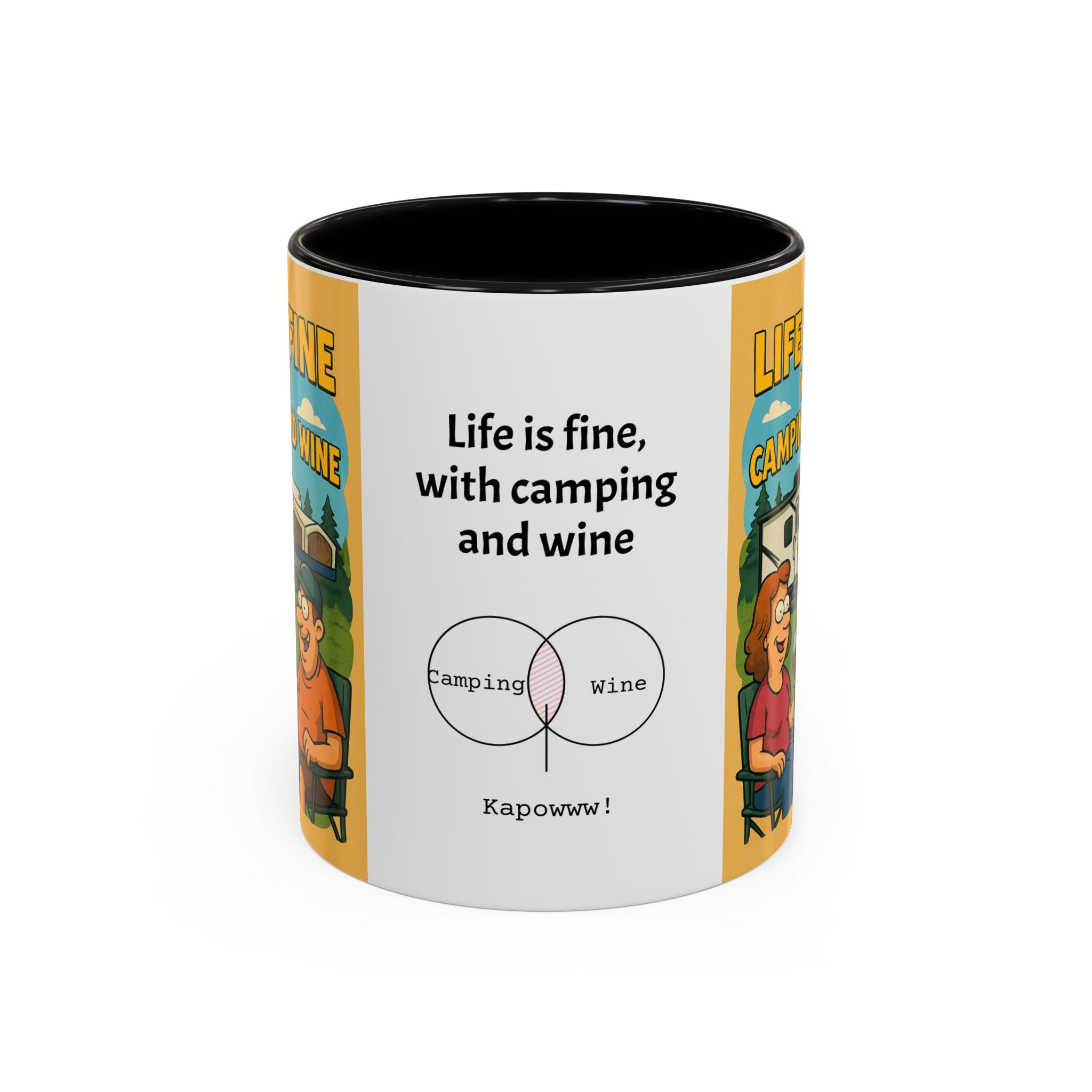 Life is fine with camping and wine Hybrid Camper Coffee Mug (11, 15oz)