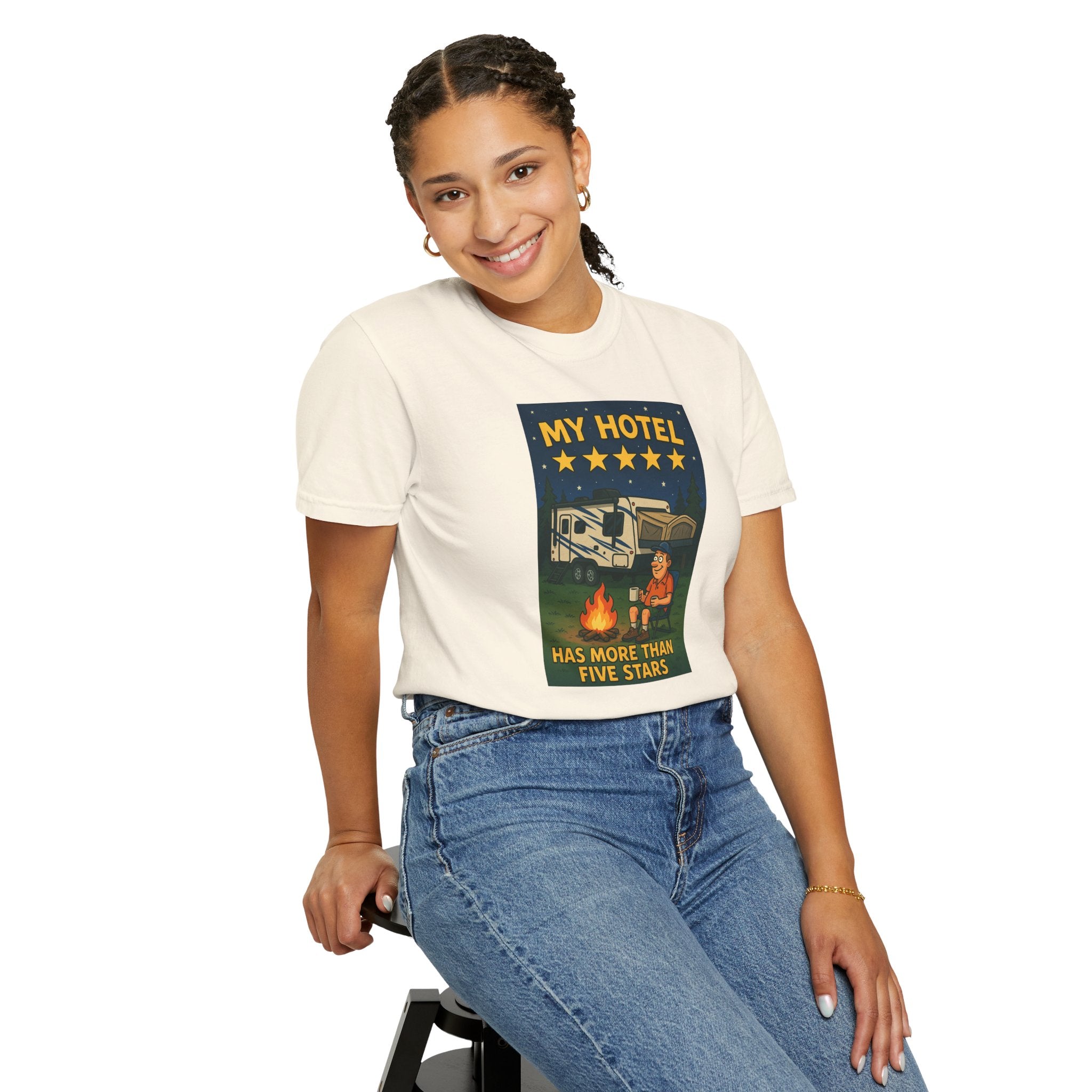 My Hotel Five Stars Unisex Garment-Dyed T-Shirt - Perfect for Campers and Travelers