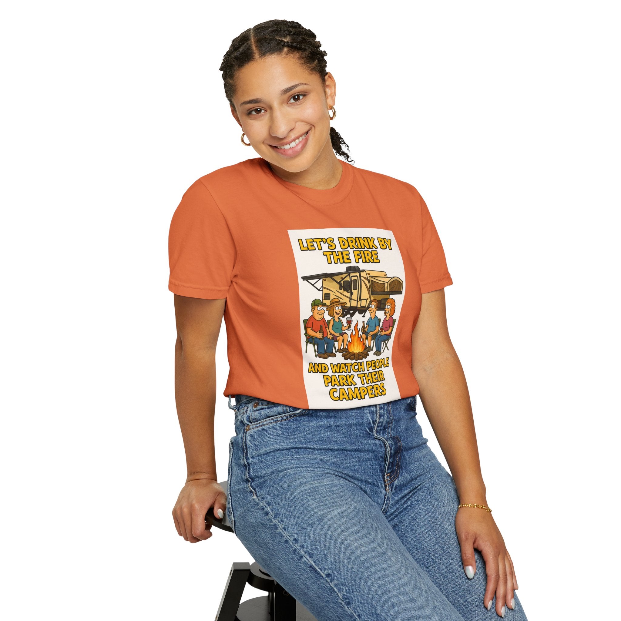 Campfire Vibes Unisex T-Shirt - "Let's Drink By The Fire and Watch People Park Their Campers"