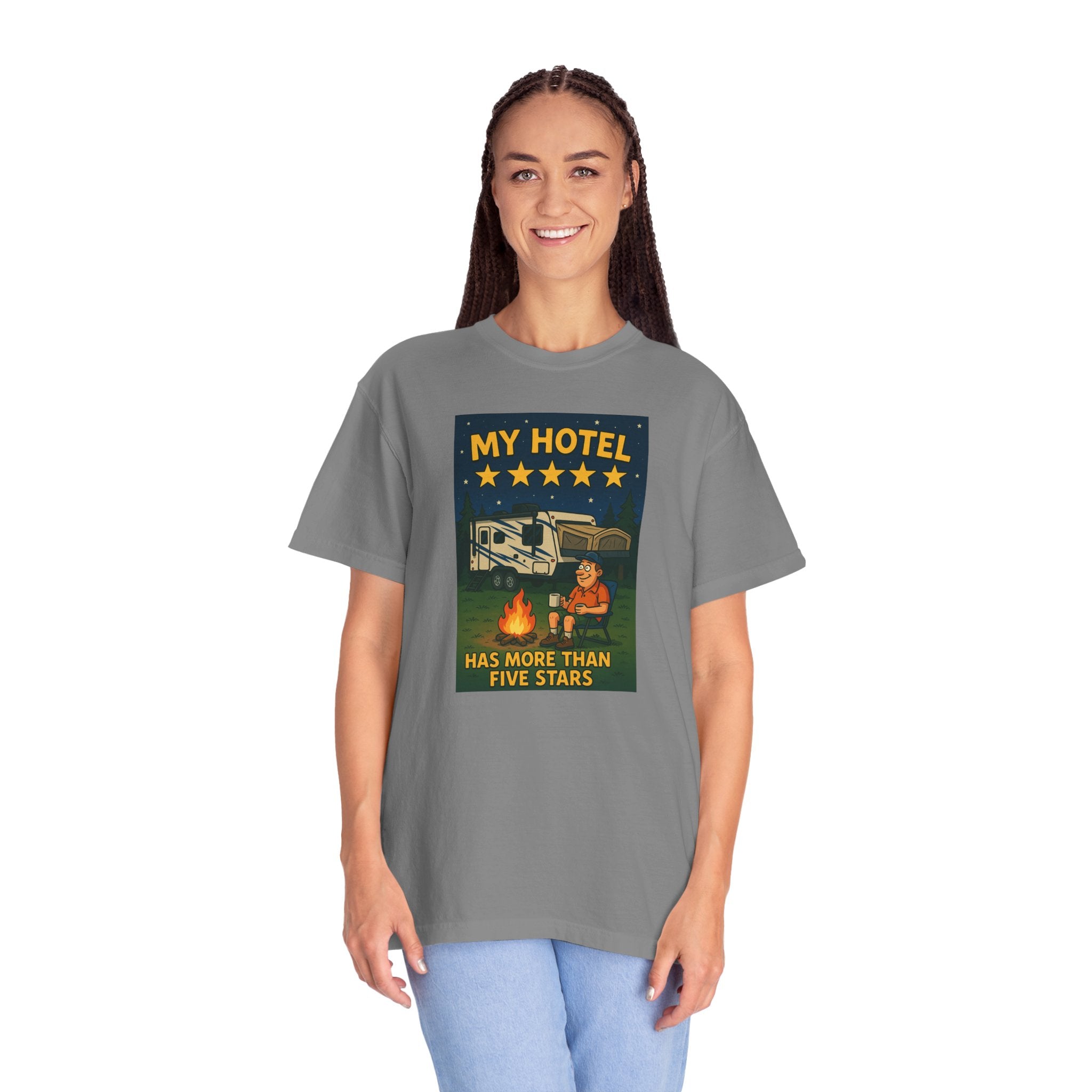 My Hotel Five Stars Unisex Garment-Dyed T-Shirt - Perfect for Campers and Travelers
