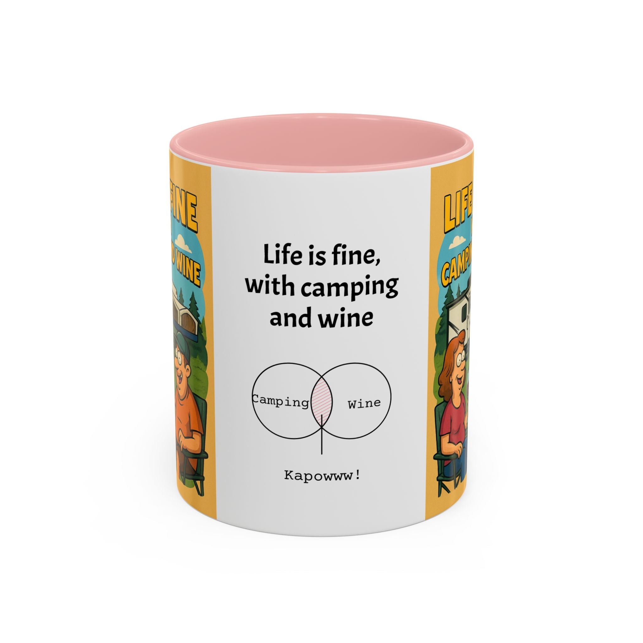 Life is fine with camping and wine Hybrid Camper Coffee Mug (11, 15oz)