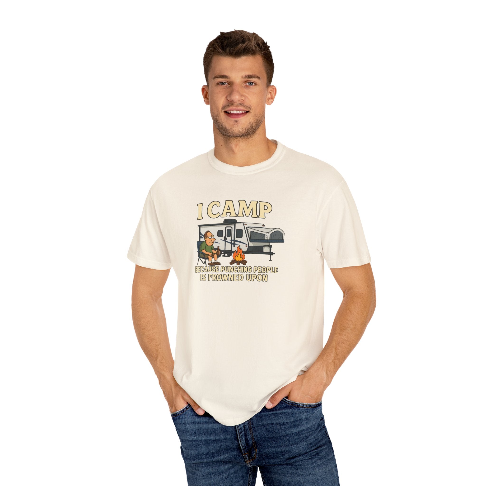 Funny Unisex Camp T-Shirt - I Camp Because Punching People is Frowned Upon