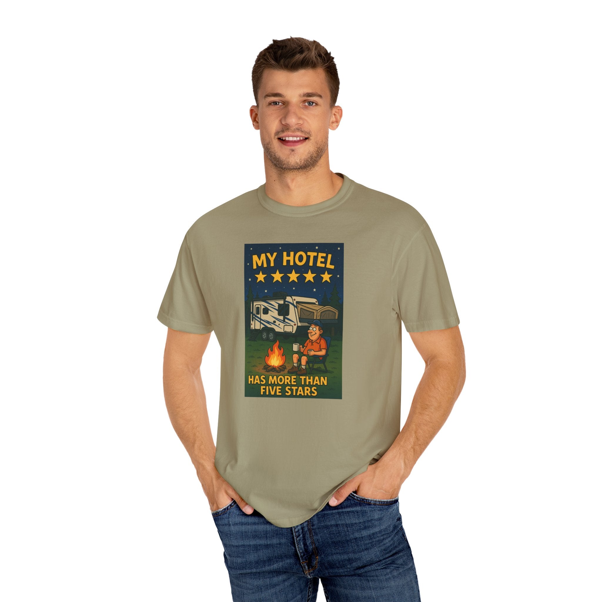 My Hotel Five Stars Unisex Garment-Dyed T-Shirt - Perfect for Campers and Travelers