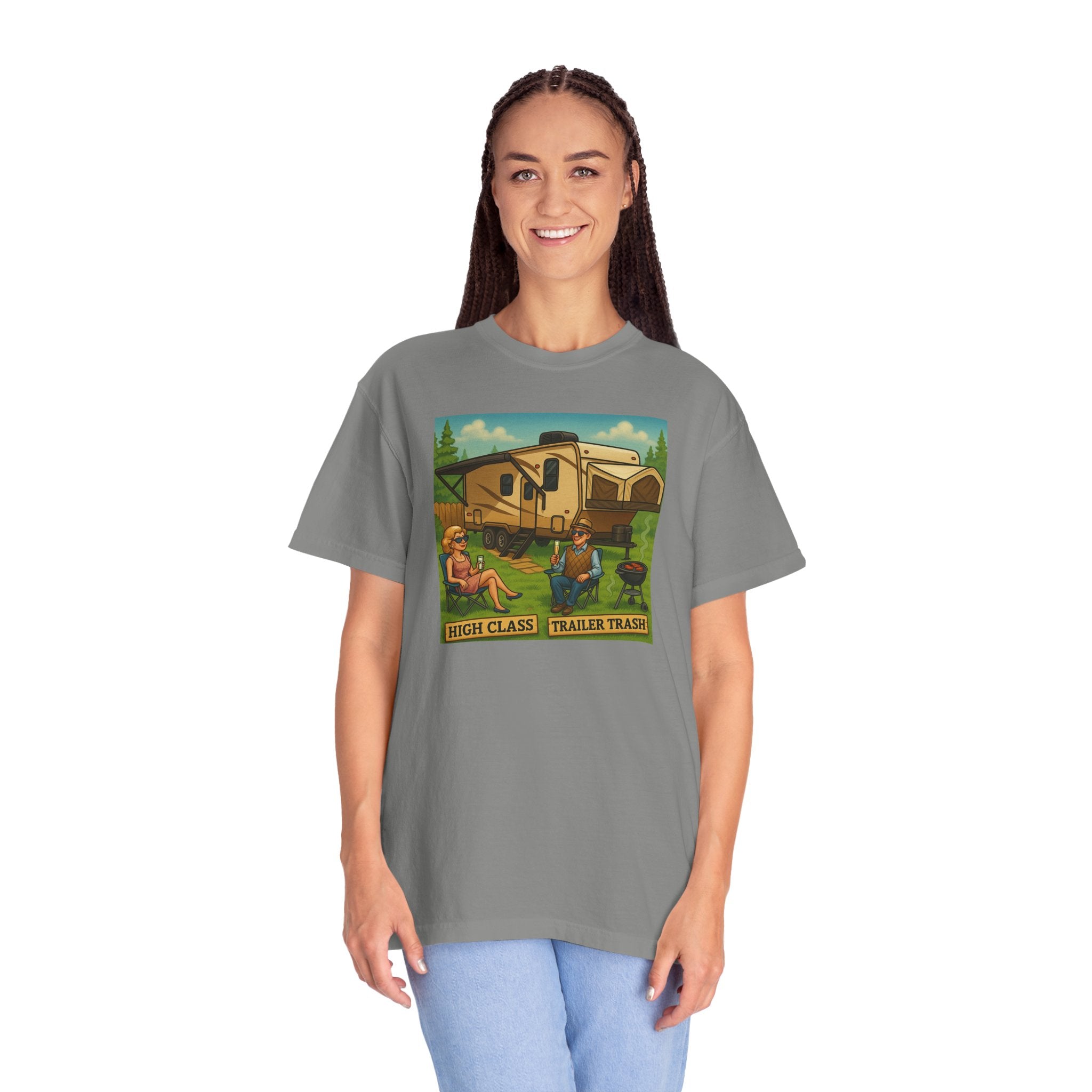 High Class Trailer Trash Unisex Garment-Dyed T-shirt - Vintage Camping Vibe