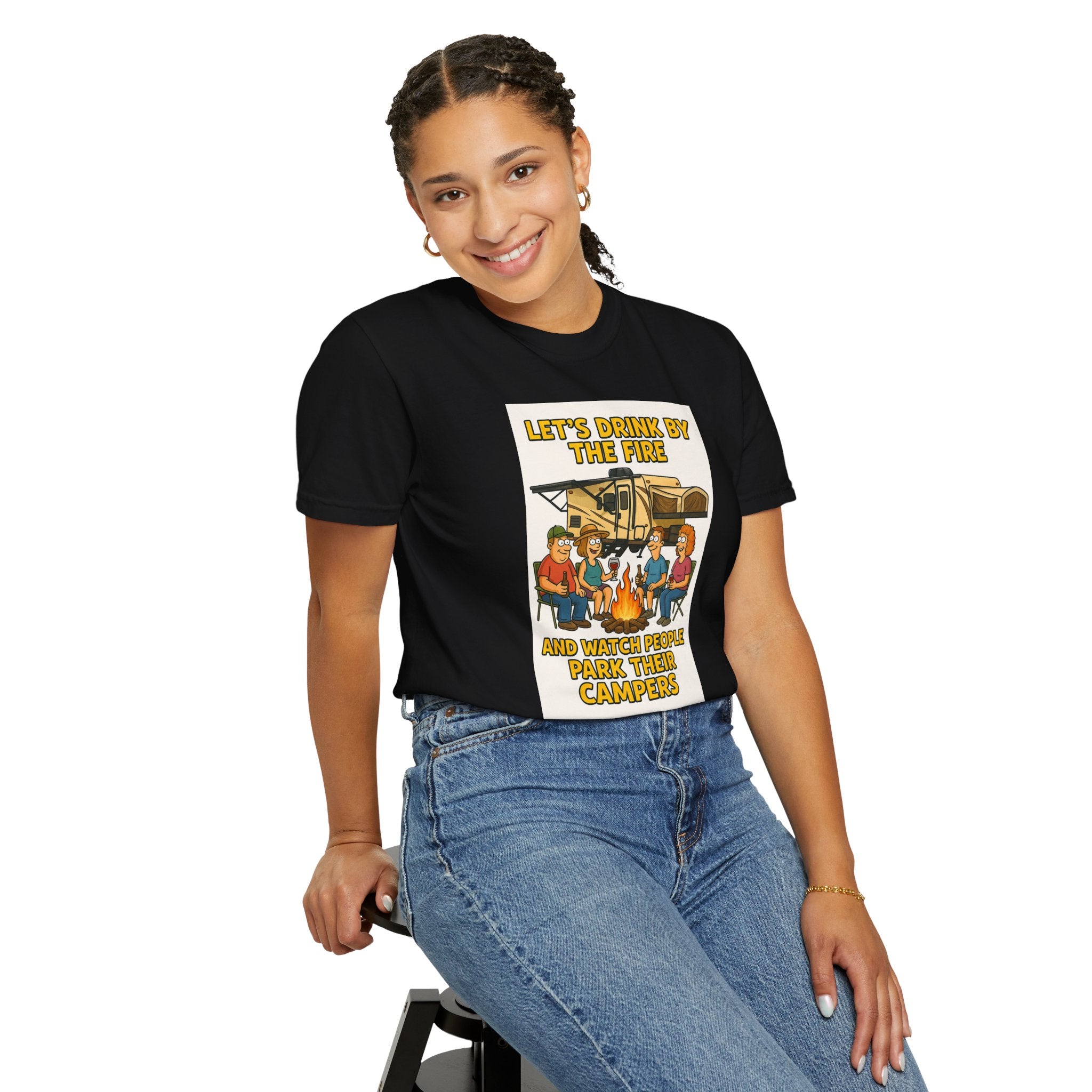 Campfire Vibes Unisex T-Shirt - "Let's Drink By The Fire and Watch People Park Their Campers"