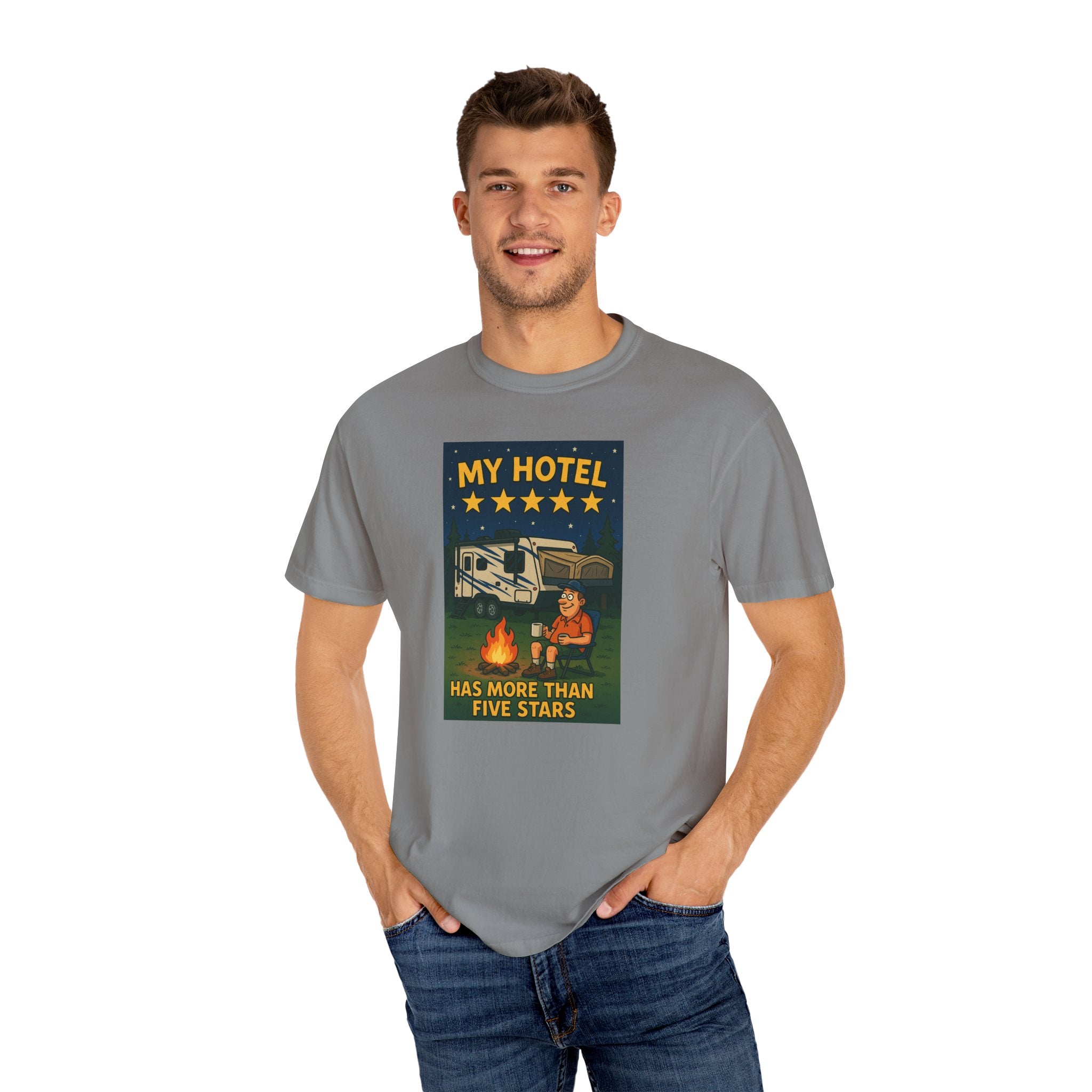 My Hotel Five Stars Unisex Garment-Dyed T-Shirt - Perfect for Campers and Travelers