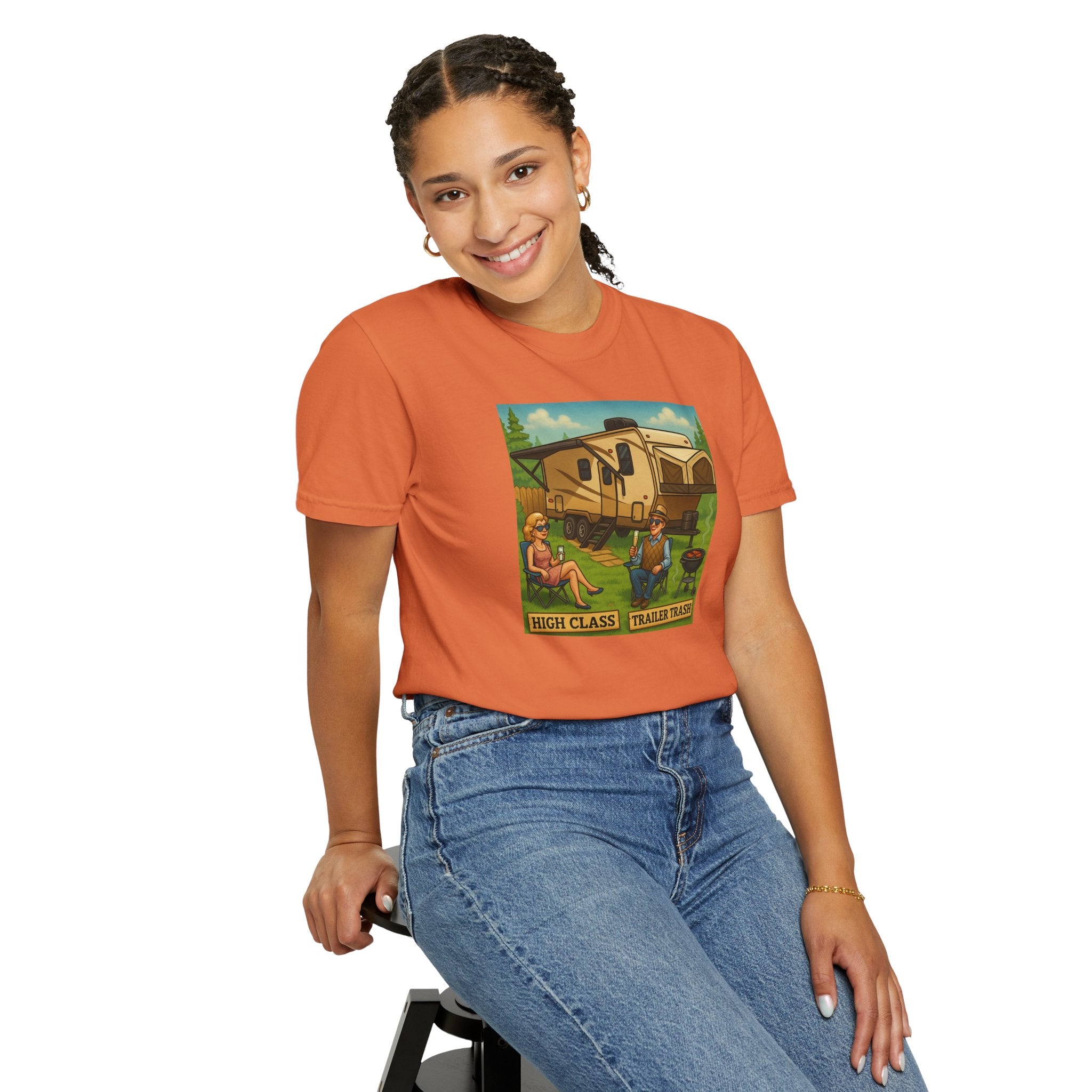 High Class Trailer Trash Unisex Garment-Dyed T-shirt - Vintage Camping Vibe