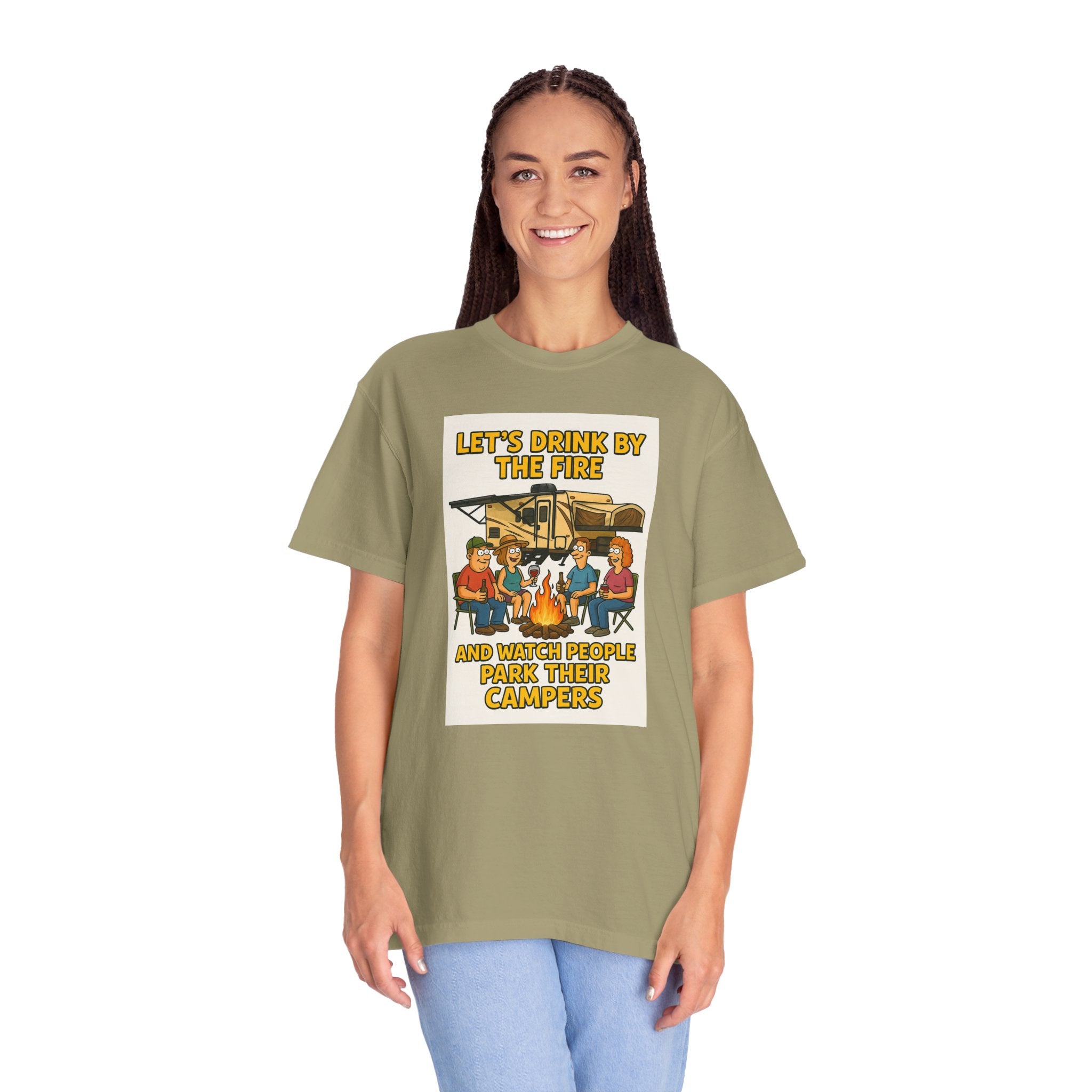 Campfire Vibes Unisex T-Shirt - "Let's Drink By The Fire and Watch People Park Their Campers"