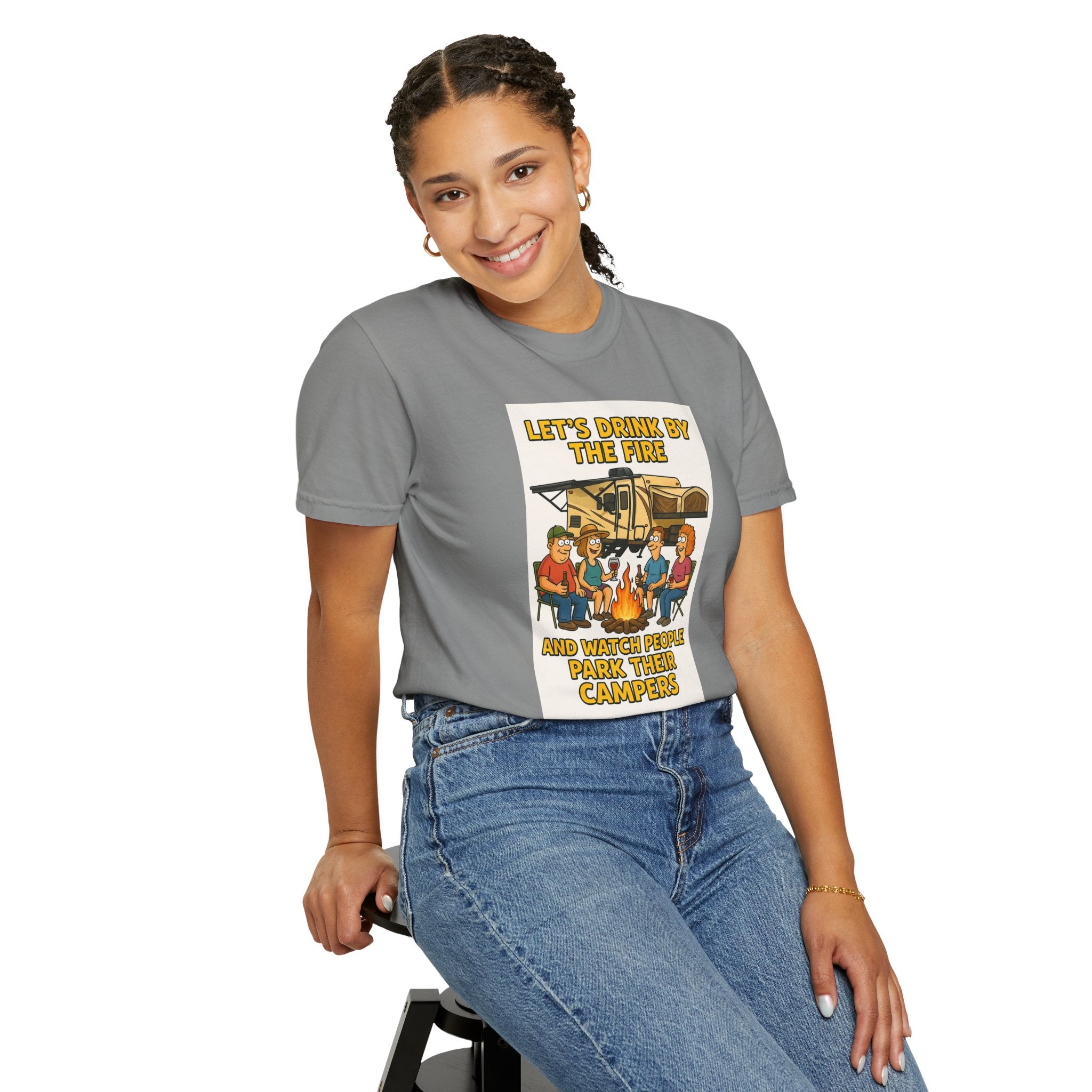 Campfire Vibes Unisex T-Shirt - "Let's Drink By The Fire and Watch People Park Their Campers"