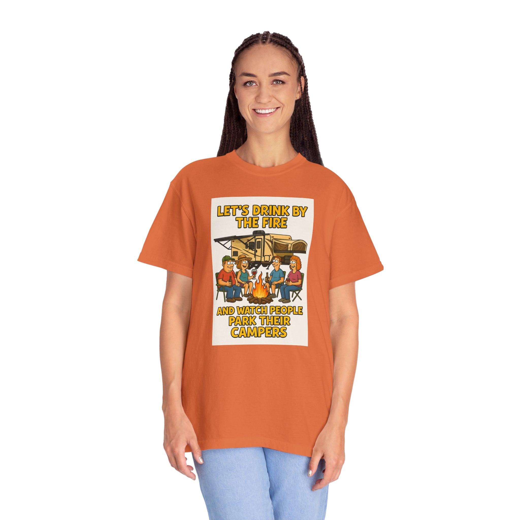 Campfire Vibes Unisex T-Shirt - "Let's Drink By The Fire and Watch People Park Their Campers"
