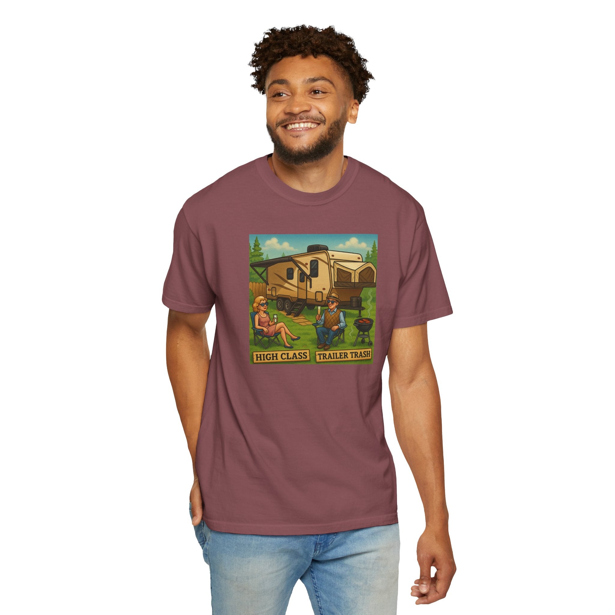 High Class Trailer Trash Unisex Garment-Dyed T-shirt - Vintage Camping Vibe