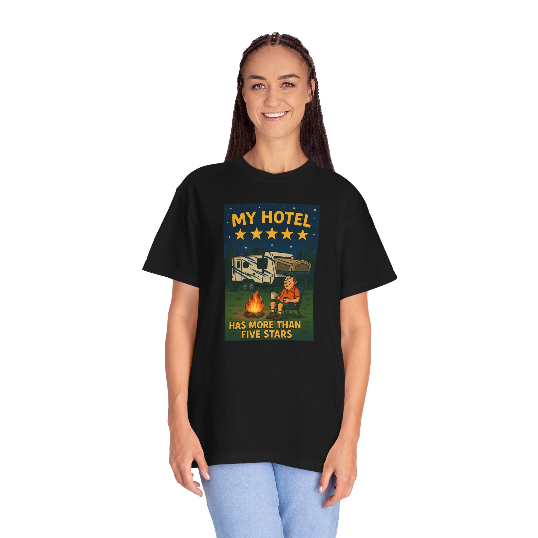 My Hotel Five Stars Unisex Garment-Dyed T-Shirt - Perfect for Campers and Travelers