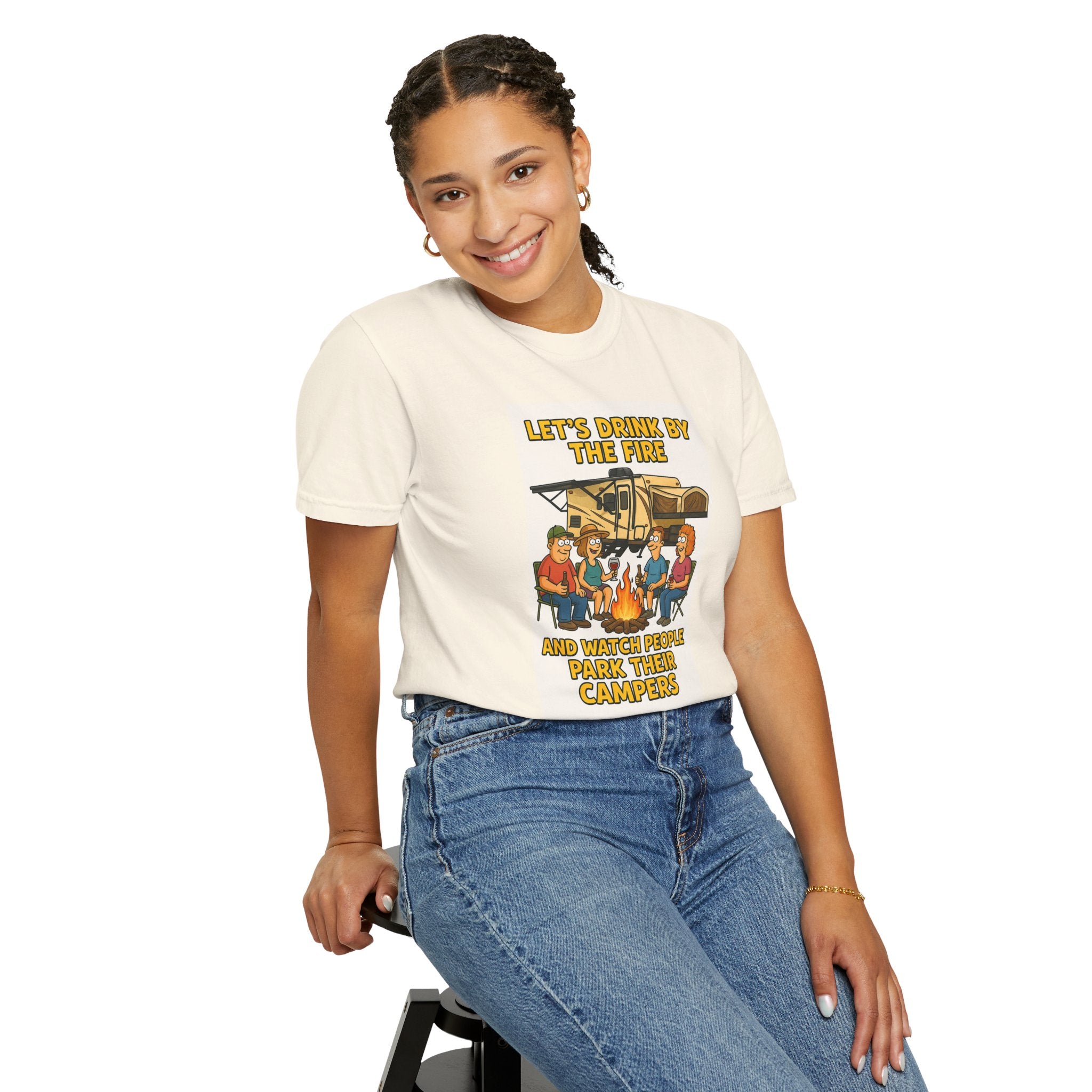 Campfire Vibes Unisex T-Shirt - "Let's Drink By The Fire and Watch People Park Their Campers"