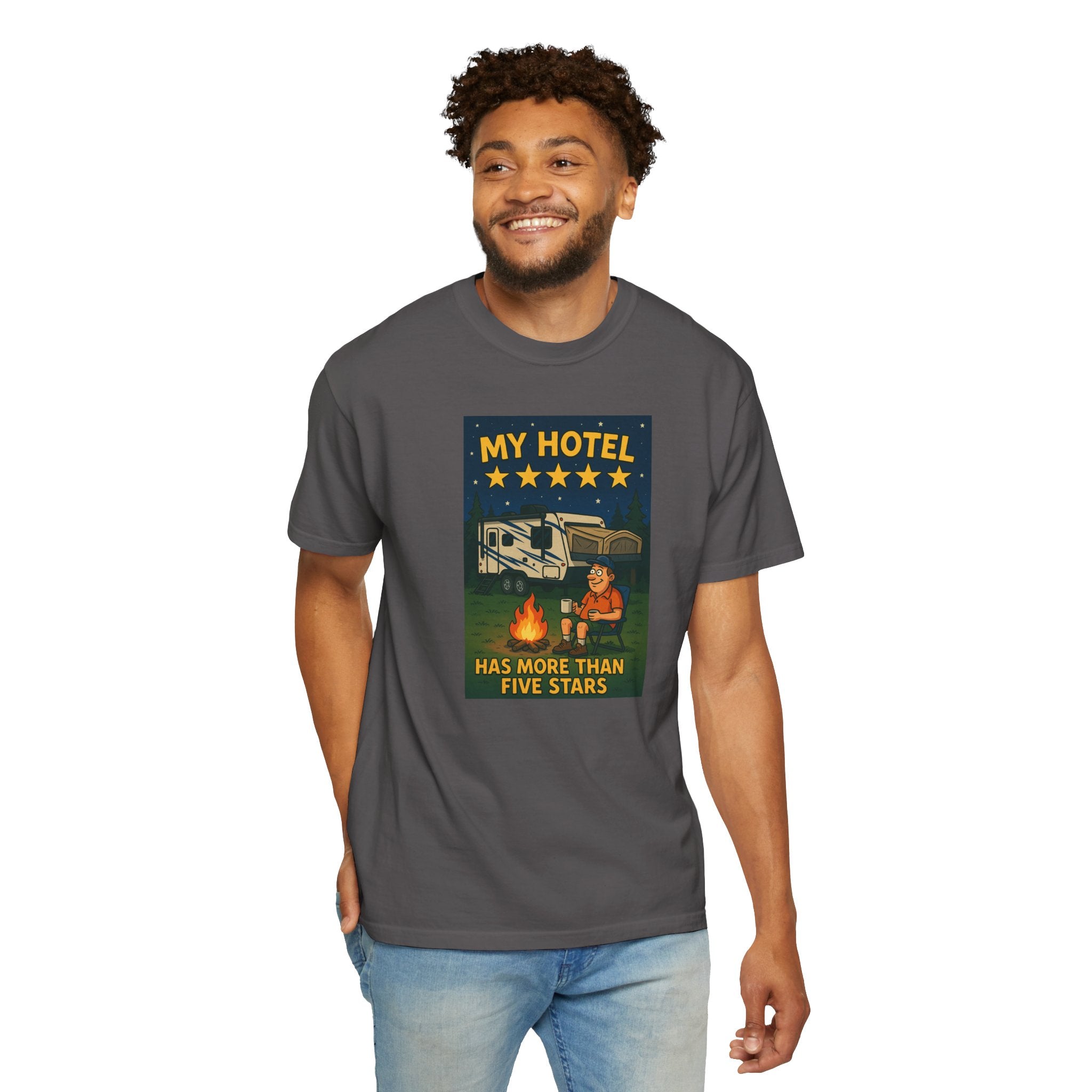 My Hotel Five Stars Unisex Garment-Dyed T-Shirt - Perfect for Campers and Travelers