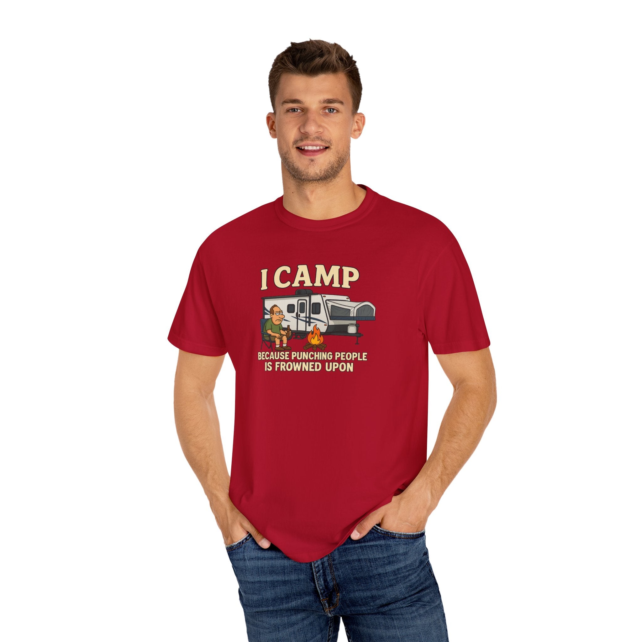 Funny Unisex Camp T-Shirt - I Camp Because Punching People is Frowned Upon