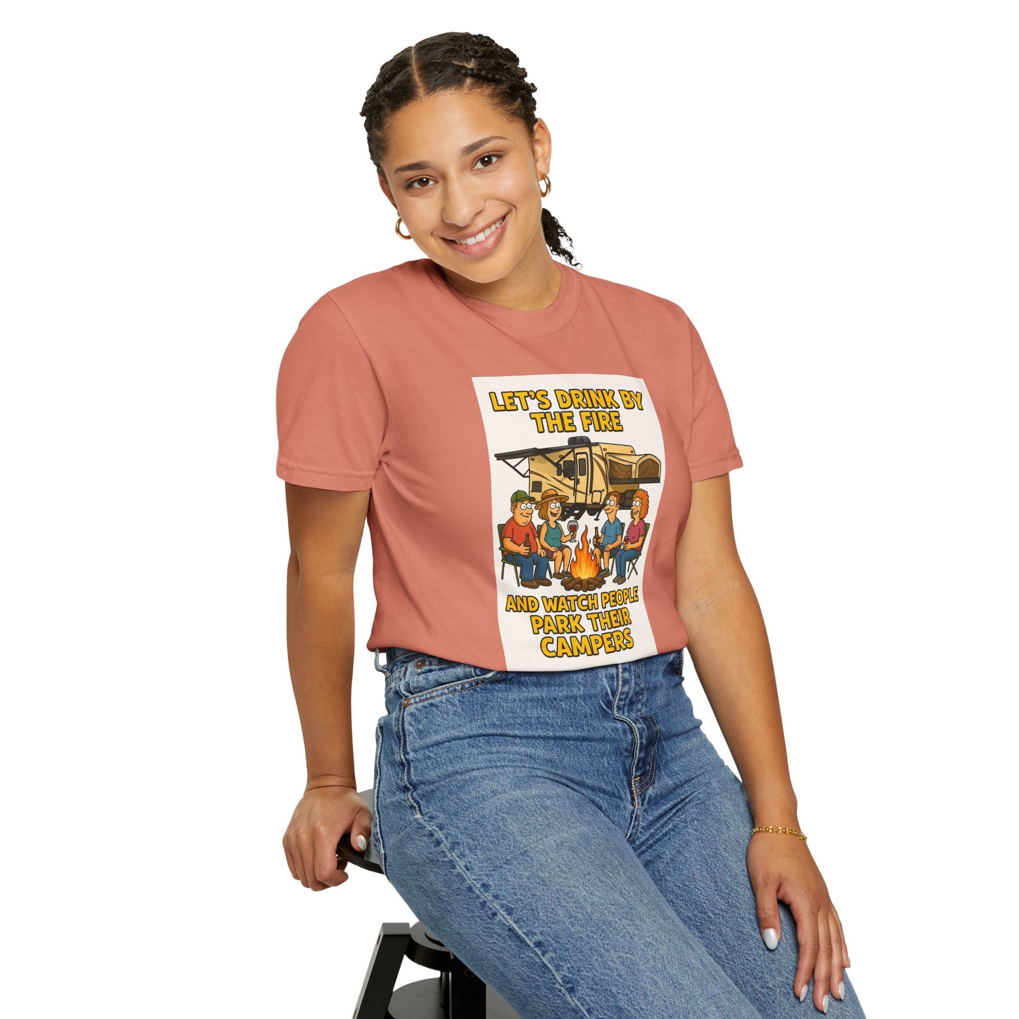 Campfire Vibes Unisex T-Shirt - "Let's Drink By The Fire and Watch People Park Their Campers"