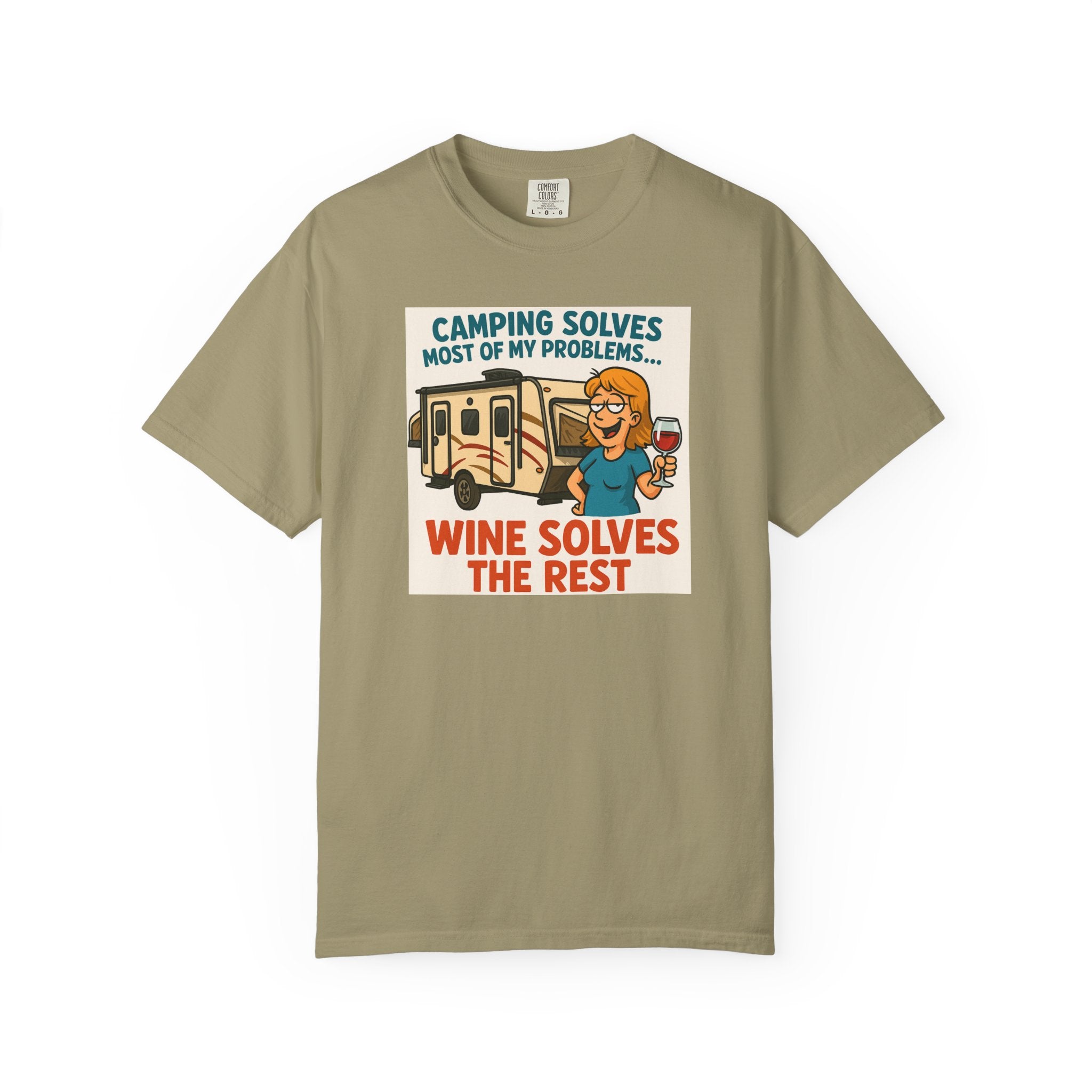 Camping Wine Solves T-shirt - Perfect for Outdoor Lovers, Adventure Seekers, Gift for Campers, Funny Camping Apparel, Relaxing Tee