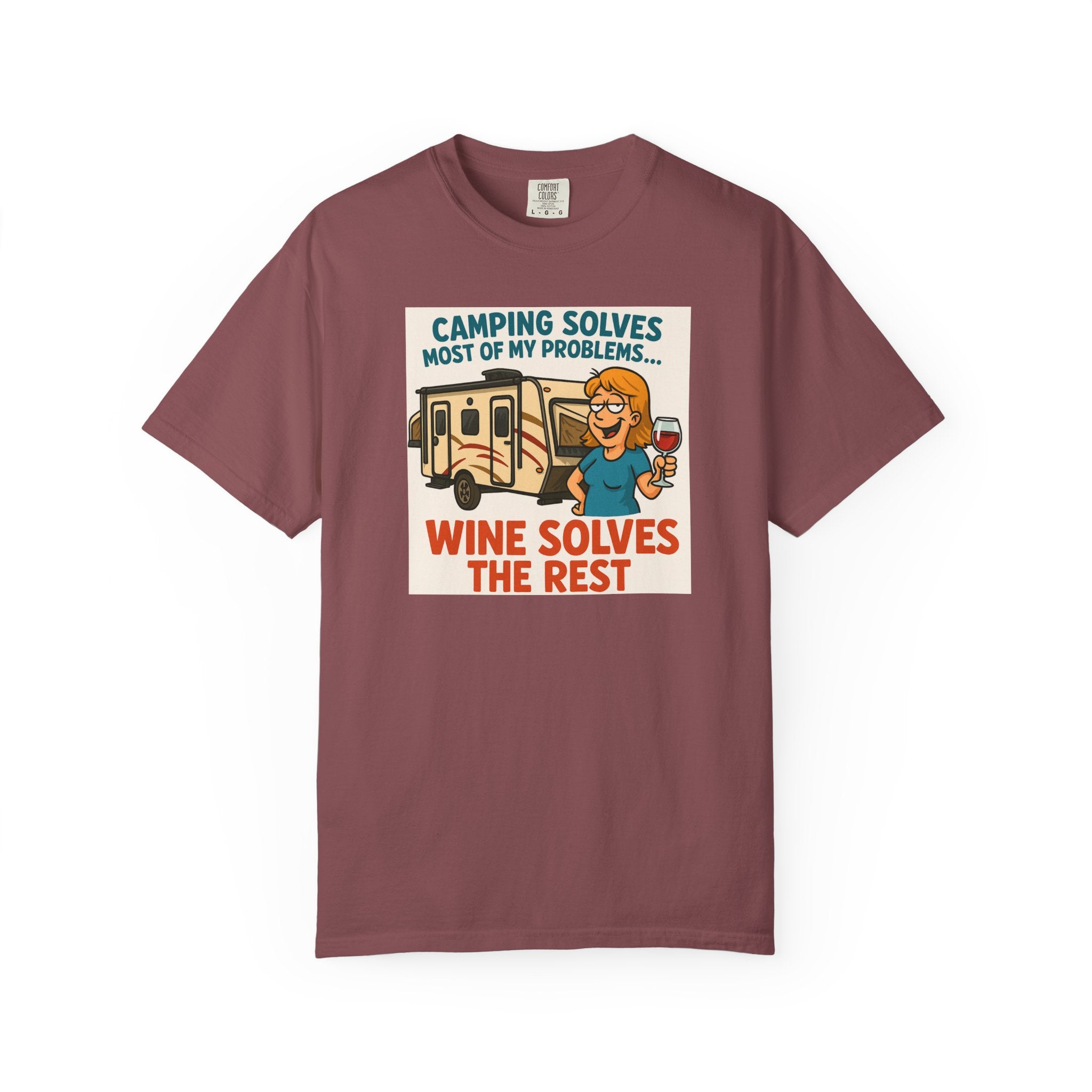 Camping Wine Solves T-shirt - Perfect for Outdoor Lovers, Adventure Seekers, Gift for Campers, Funny Camping Apparel, Relaxing Tee