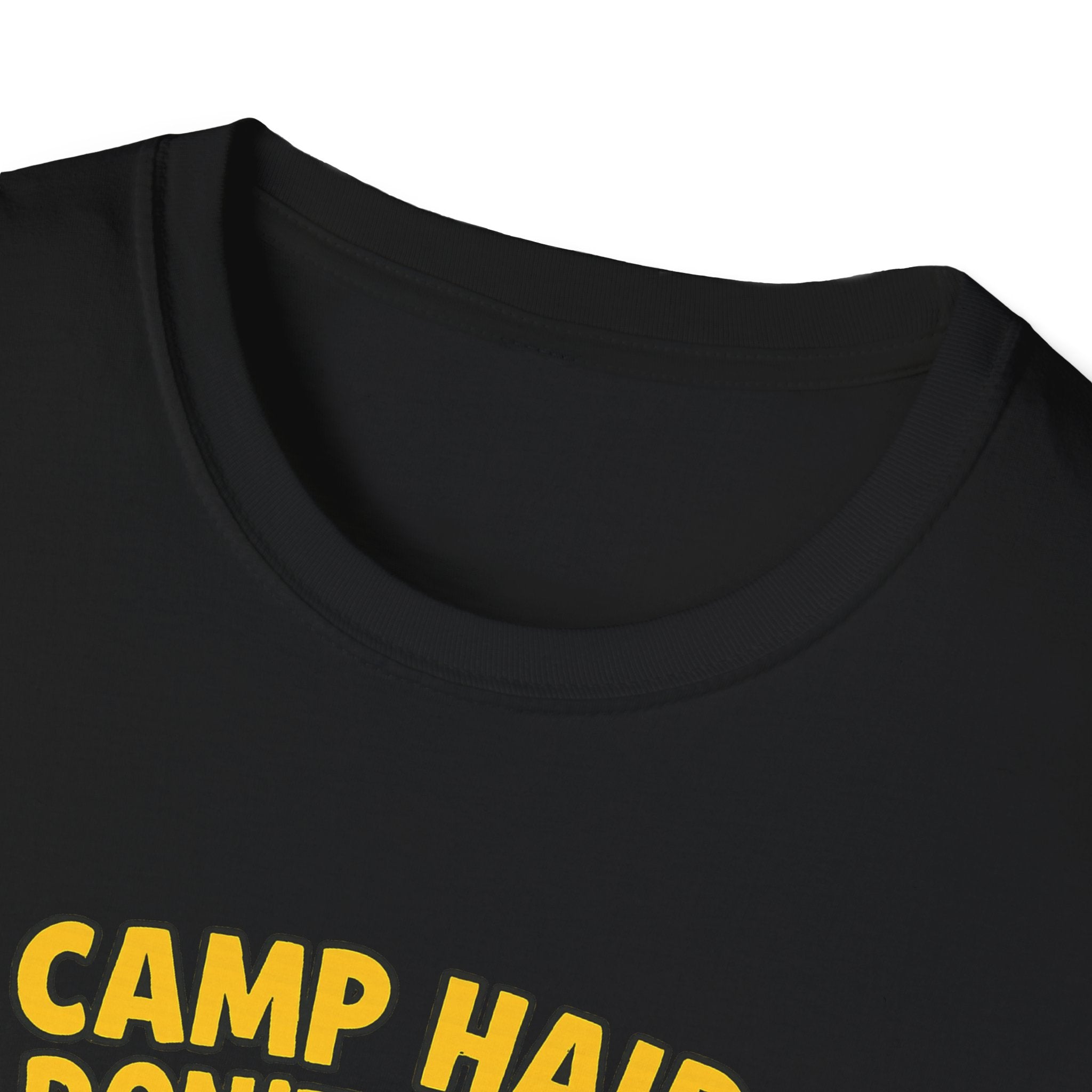Camp Hair Don't Care Unisex Softstyle T-Shirt - Fun Summer Vibes for Campers