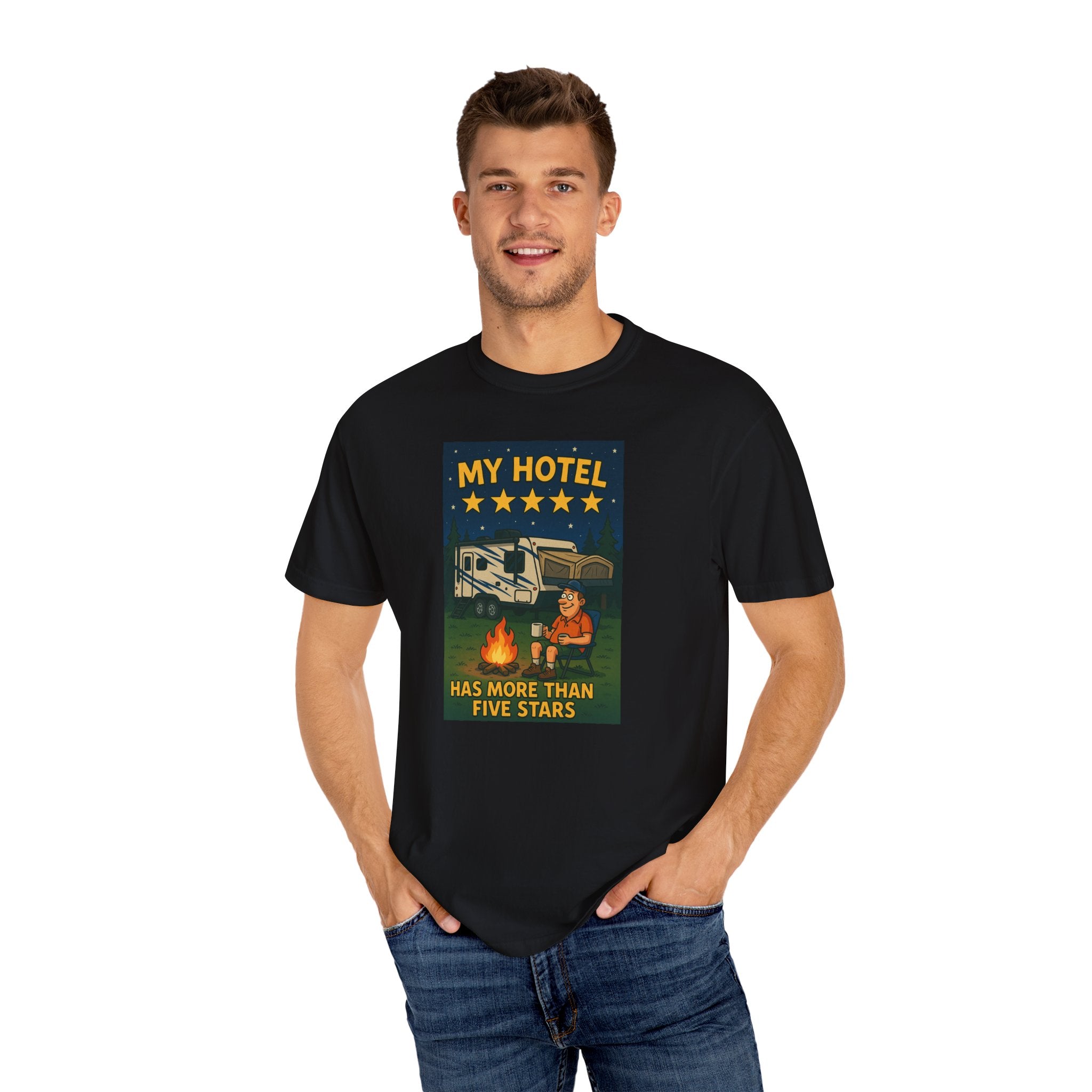 My Hotel Five Stars Unisex Garment-Dyed T-Shirt - Perfect for Campers and Travelers