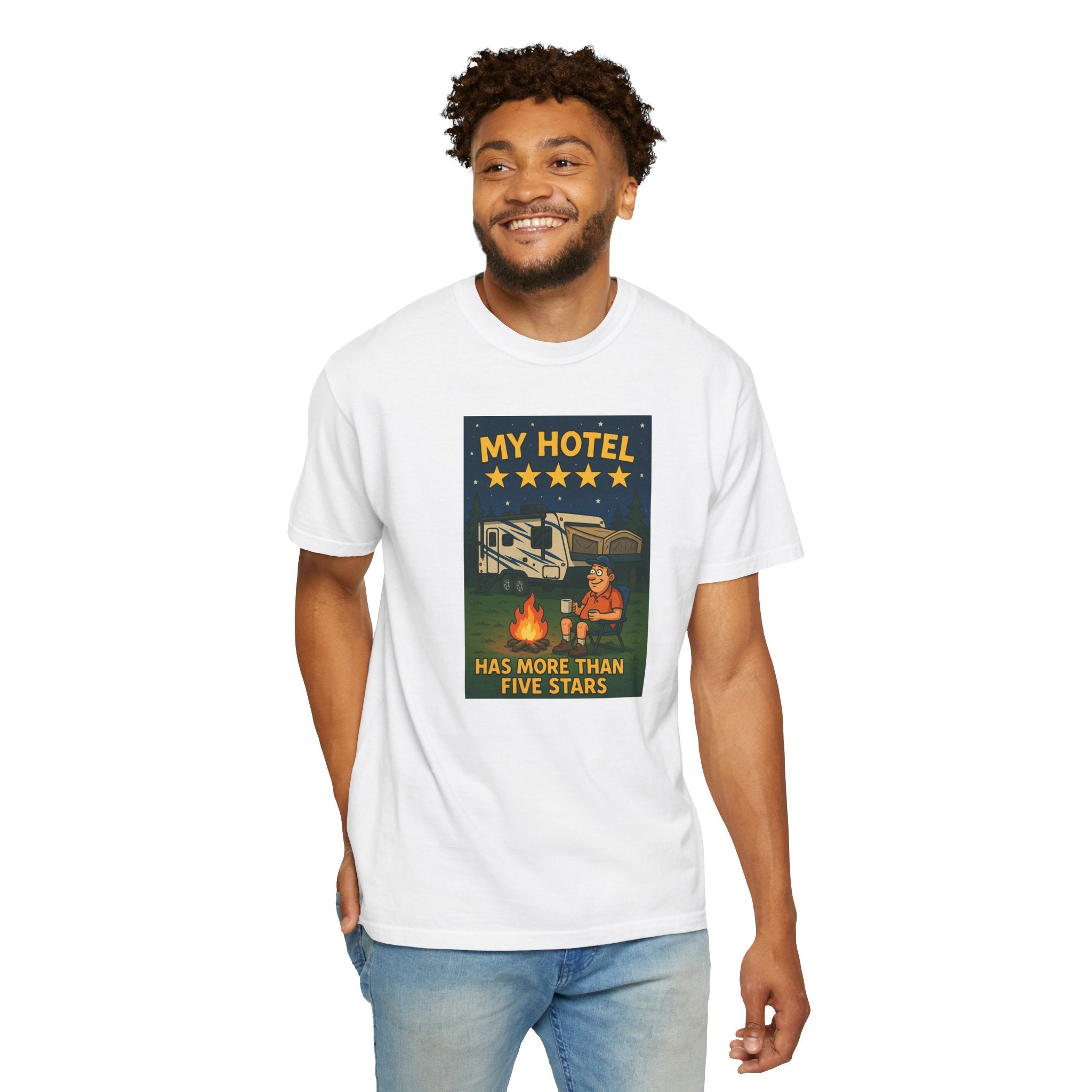 My Hotel Five Stars Unisex Garment-Dyed T-Shirt - Perfect for Campers and Travelers