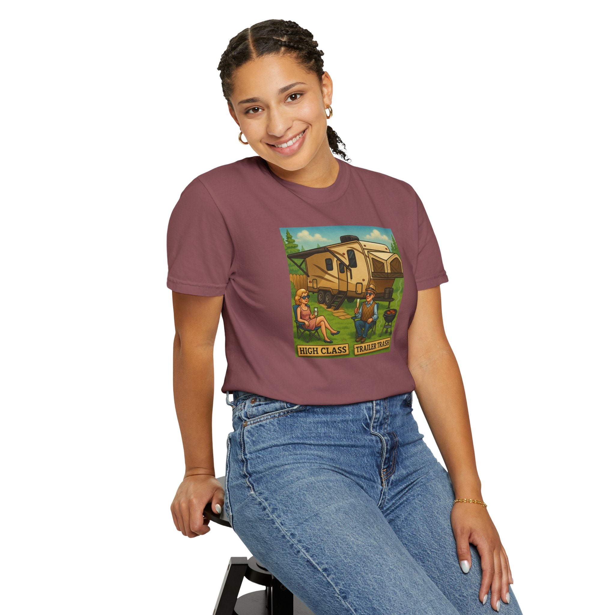 High Class Trailer Trash Unisex Garment-Dyed T-shirt - Vintage Camping Vibe